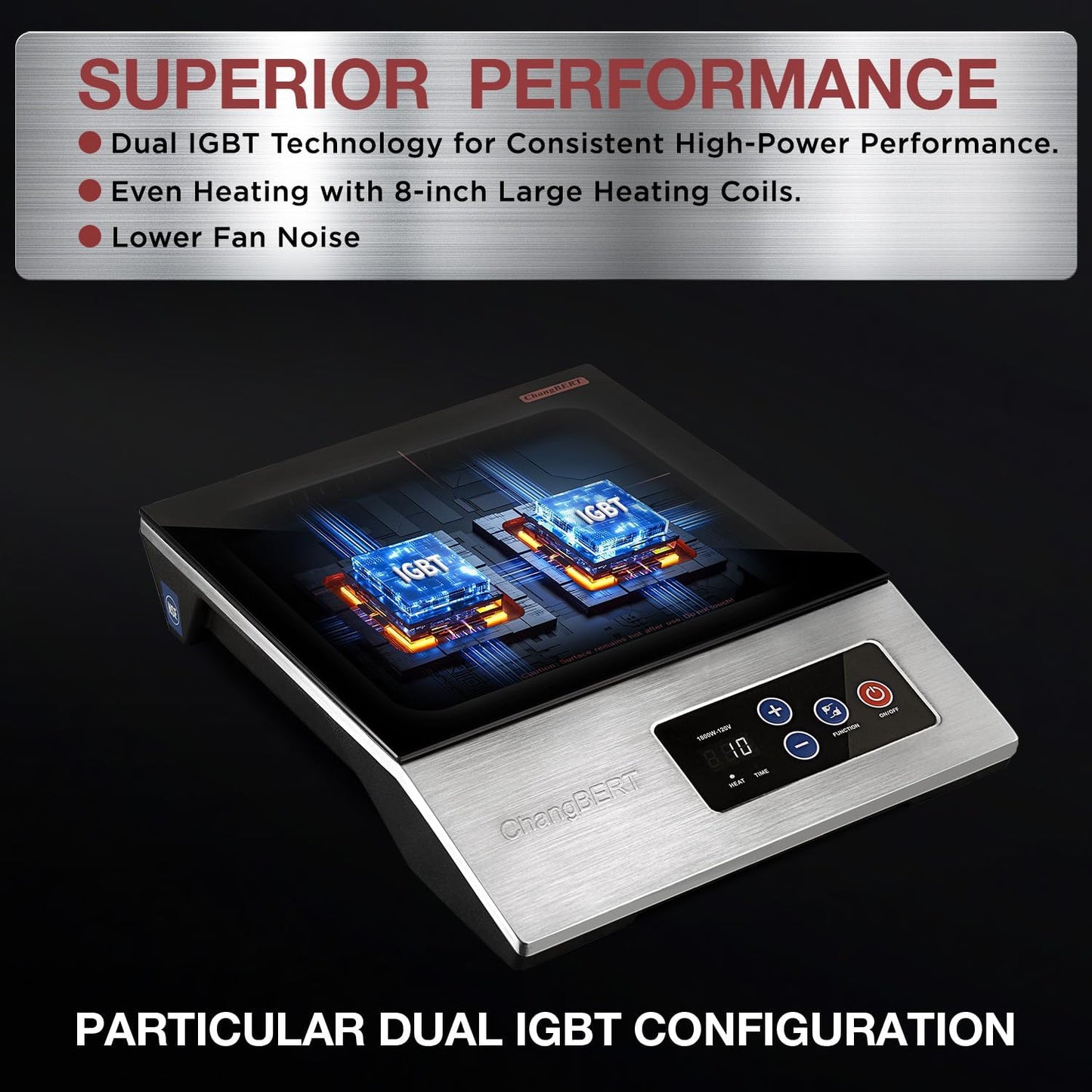 ChangBERT 1800W Commercial Grade Induction Cooktop, NSF Certified Portable Large 8" Heating Coil, 12" Heat Resistant Cooking Surface Premium Stainless Steel Pro Chef Professional Burner Hot Plate