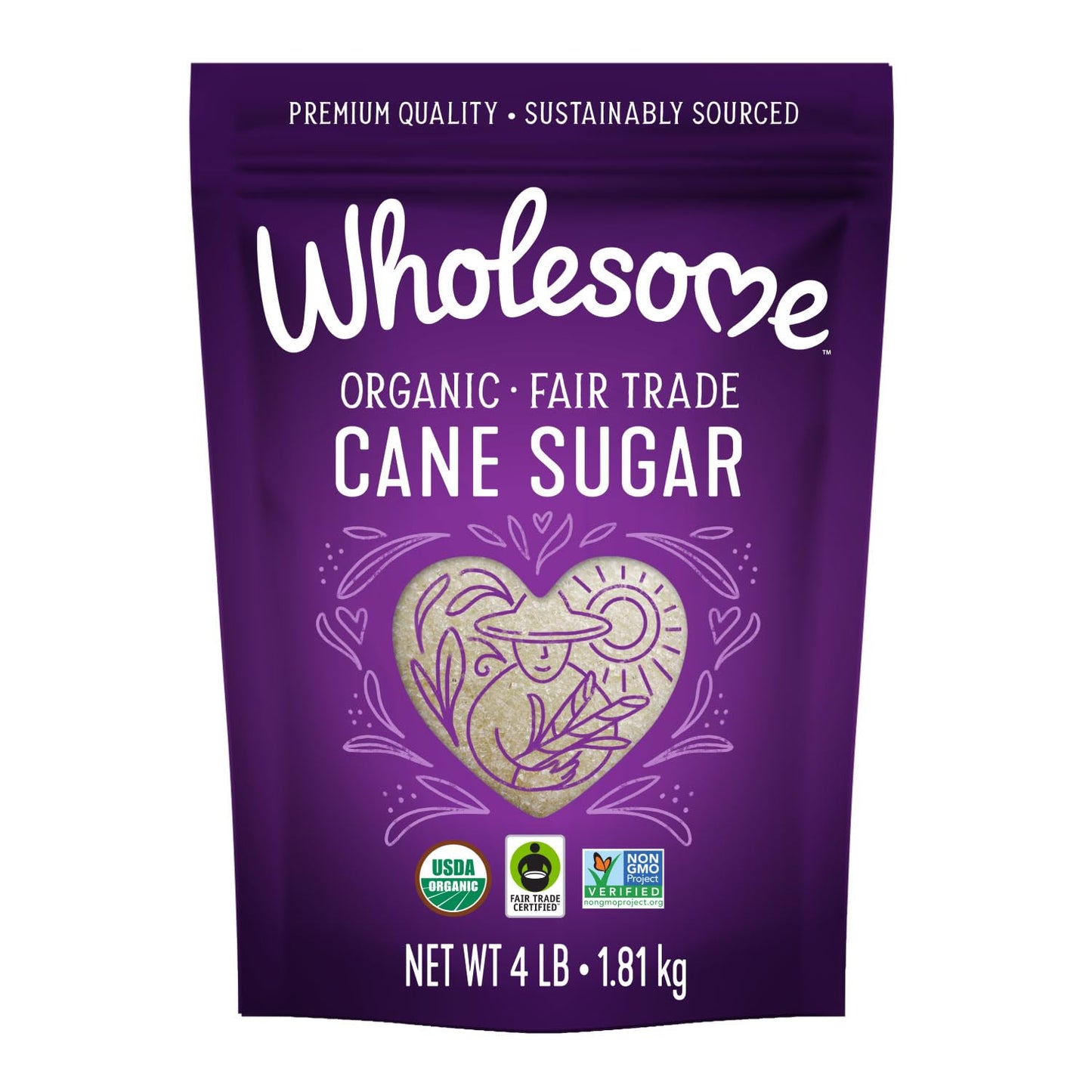 Wholesome Sweeteners 4-Pound Organic Cane Sugar, Fair Trade, Non GMO, Gluten Free & Vegan for Baking and Sweetening, 6 Pack