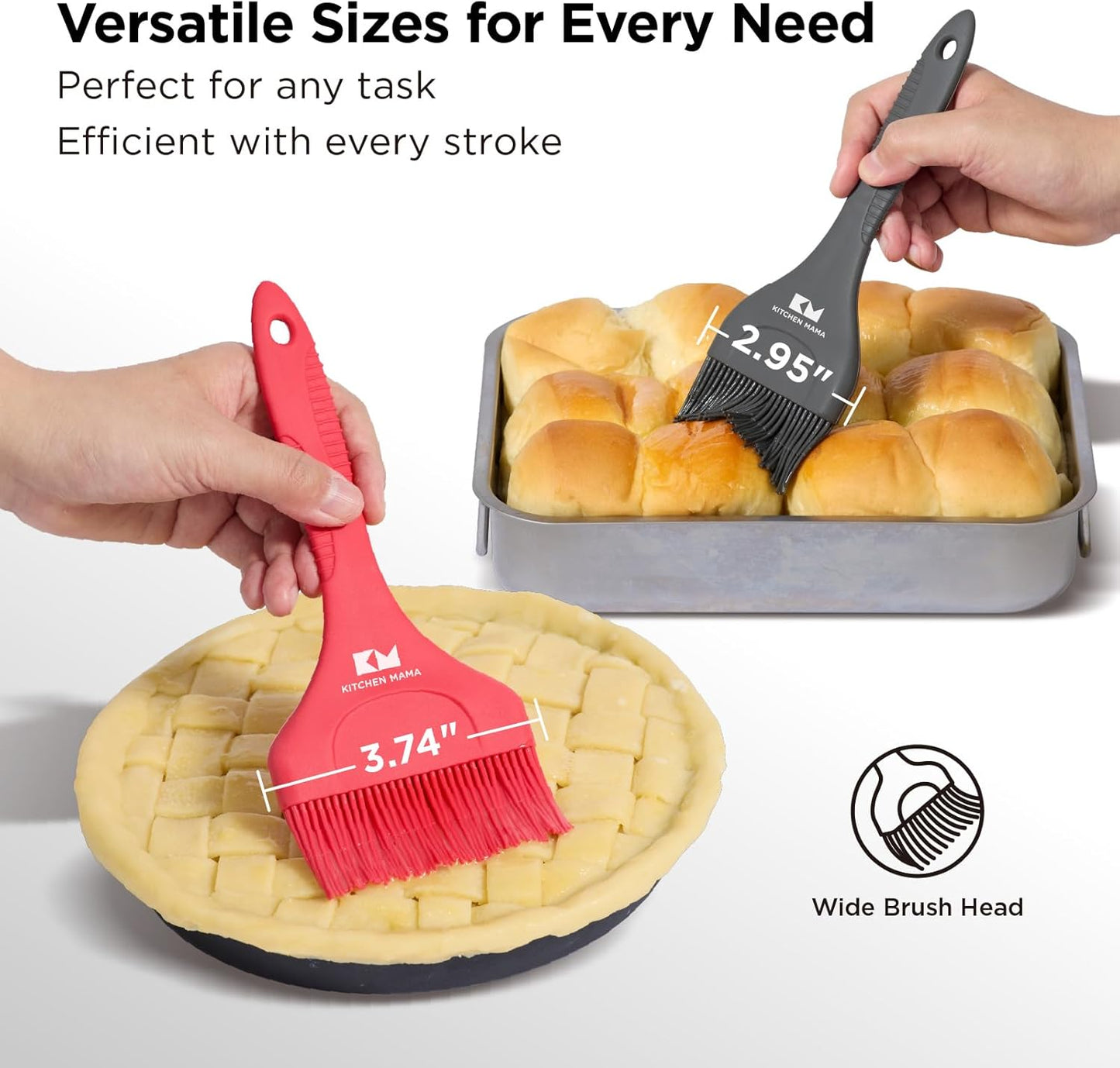 Kitchen Mama Platinum Silicone Extra Wide Pastry & Basting Brush Utensil Set – Heat Resistant, Dishwasher Safe, BBQ Grilling, Cooking, Baking, Perfect For Outdoor, and Butter, Egg Wash, Oil and Sauce