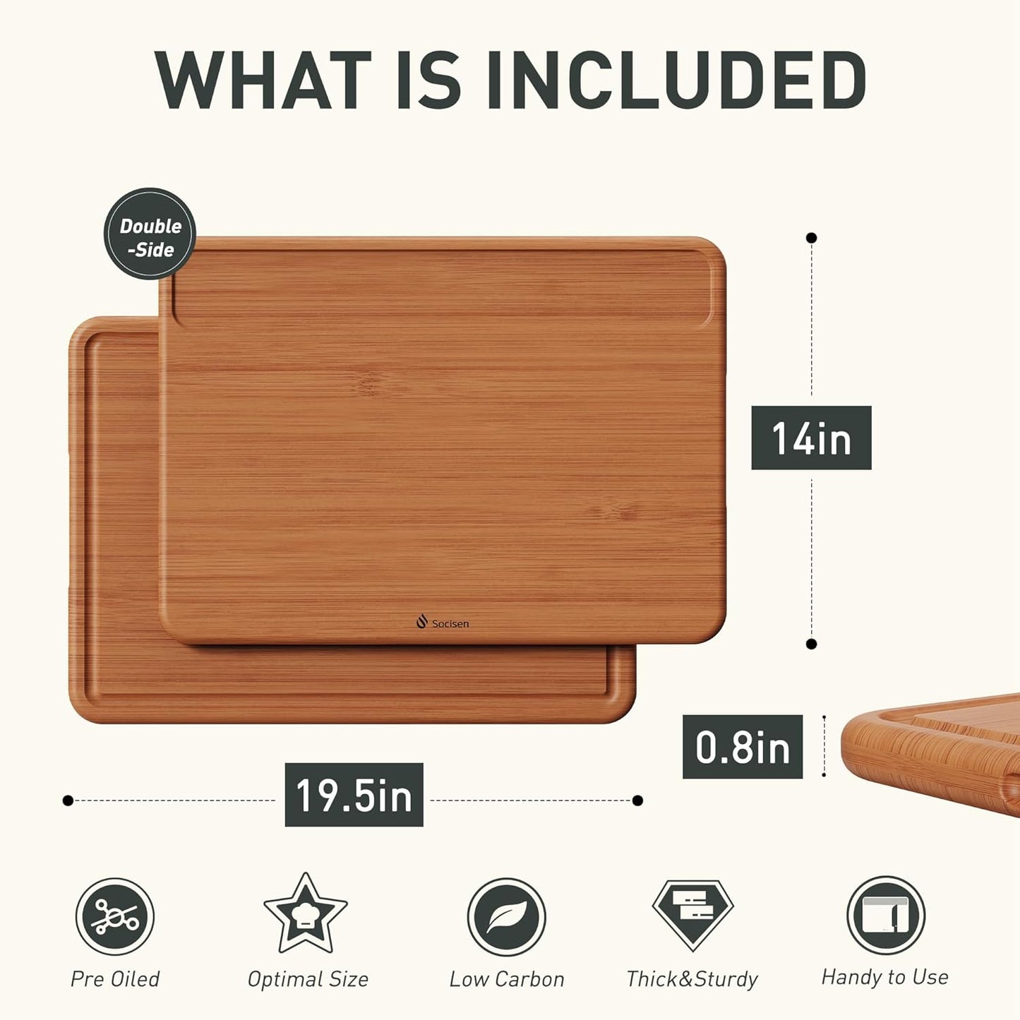 Extra Large Bamboo Cutting Board Over Sink Butcher Block Chopping Board Wooden Cutting Boards Solid Thick Juice Groove Big Xl XXl xlarge Kitchen Counter Organic Meat BBQ Kit(19.5" x 14" x 0.8")