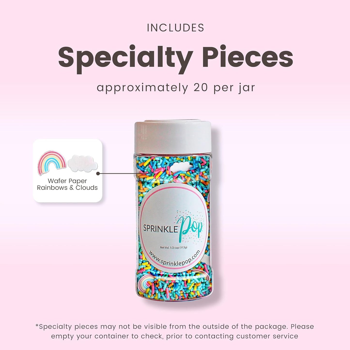 Sprinkle Pop You're My Rainbow Sprinkle Mix| Rainbow Sprinkles Heavy on Blue Jimmies with ~20 Rainbow and Clouds Wafer Papers| Birthday Sprinkles Made in USA for Decorating Cake Cupcakes Cookie, 4oz