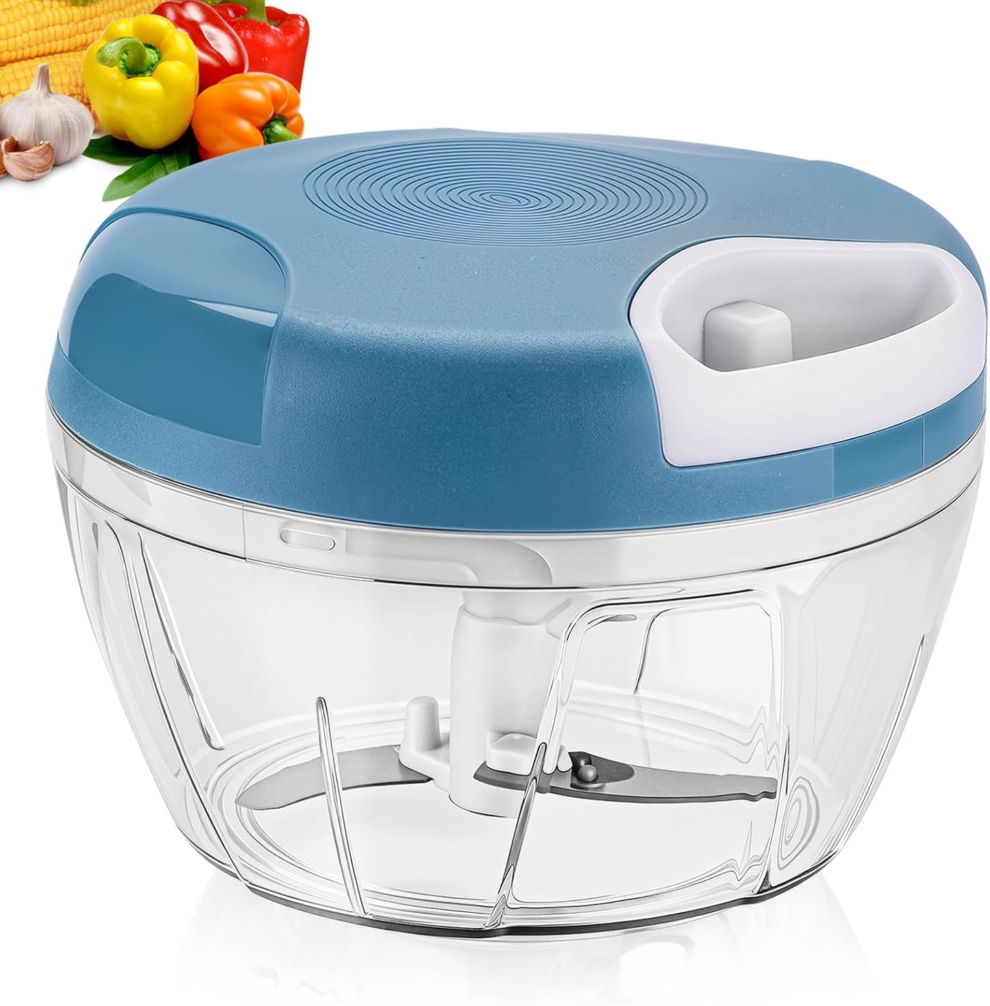 Manual Food Chopper: Hand Pull String Vegetable Chopper for Onion, Garlic, Pepper, Nuts, Tomato, etc.,500ml.