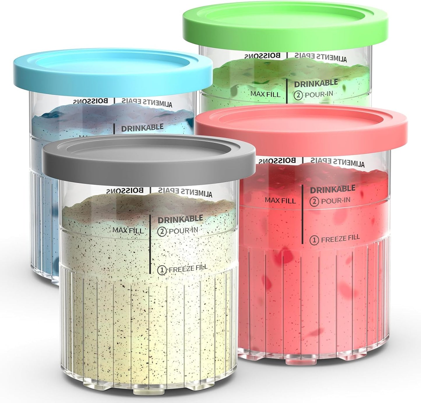 Containers Replacement for Ninja Creami Deluxe Pints and Lids - 4 Pack,Creamy Ice Cream Containers Cups Set,24oz Family Size Compatible with Ninja Ice Cream Maker NC500/NC501 Series Dishwasher Safe