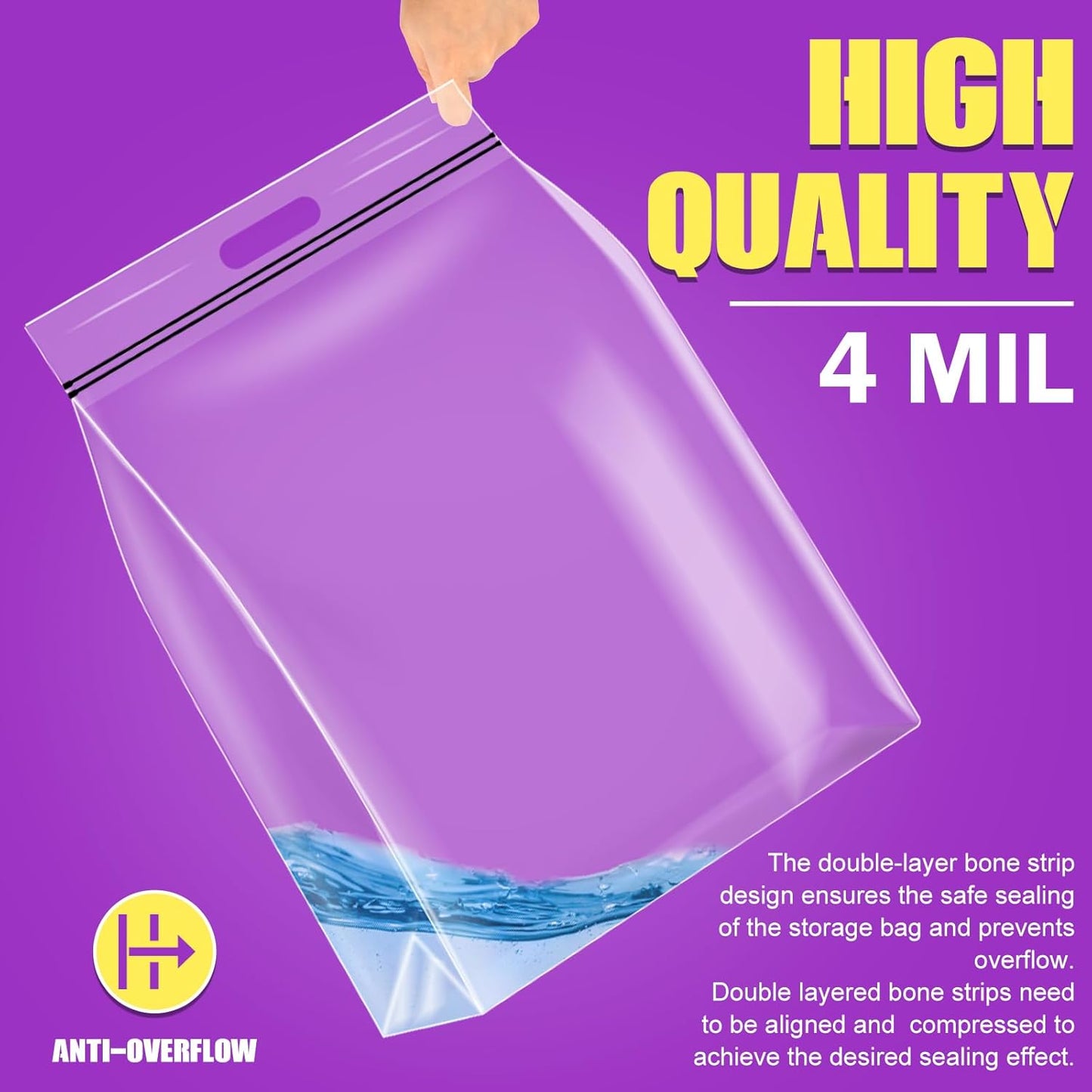 25 Gallon Extra Large Storage Bags 35”x 24”Resealable Clear Bags with Handle 4 Mil Thick Heavy Duty Big Bag for Clothes Pillow Travel Moving,Bedding,Shoes and Toys Storage, Pack of 12