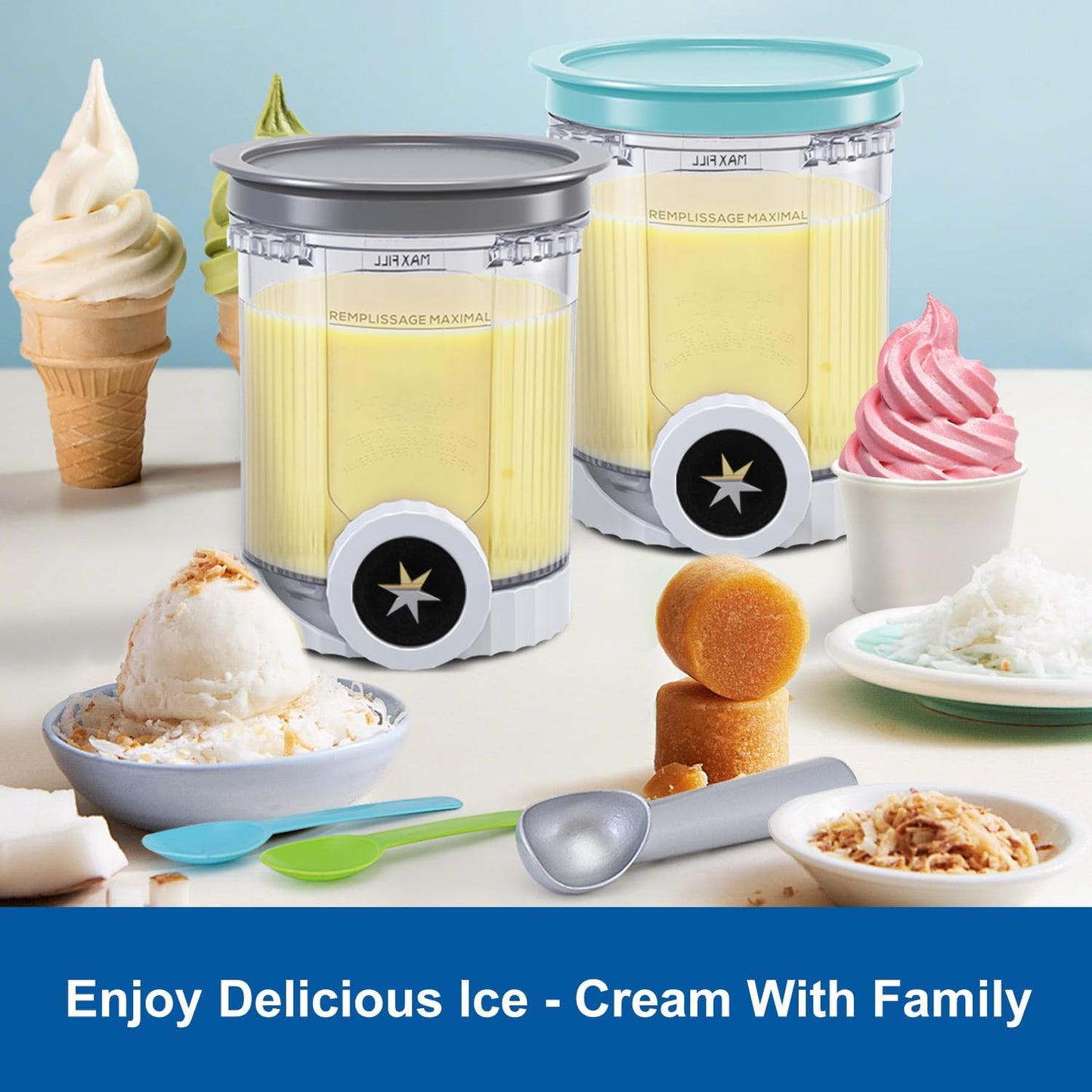 Creami Pints and Lids for Ninja Swirl, 2 pack Creamy Icecream Containers Cups Jars Tubs Canisters Smoothie Pot Compatible with NC700 Series Creamer Ice Cream Cones Machine Serve Soft Maker Accessories