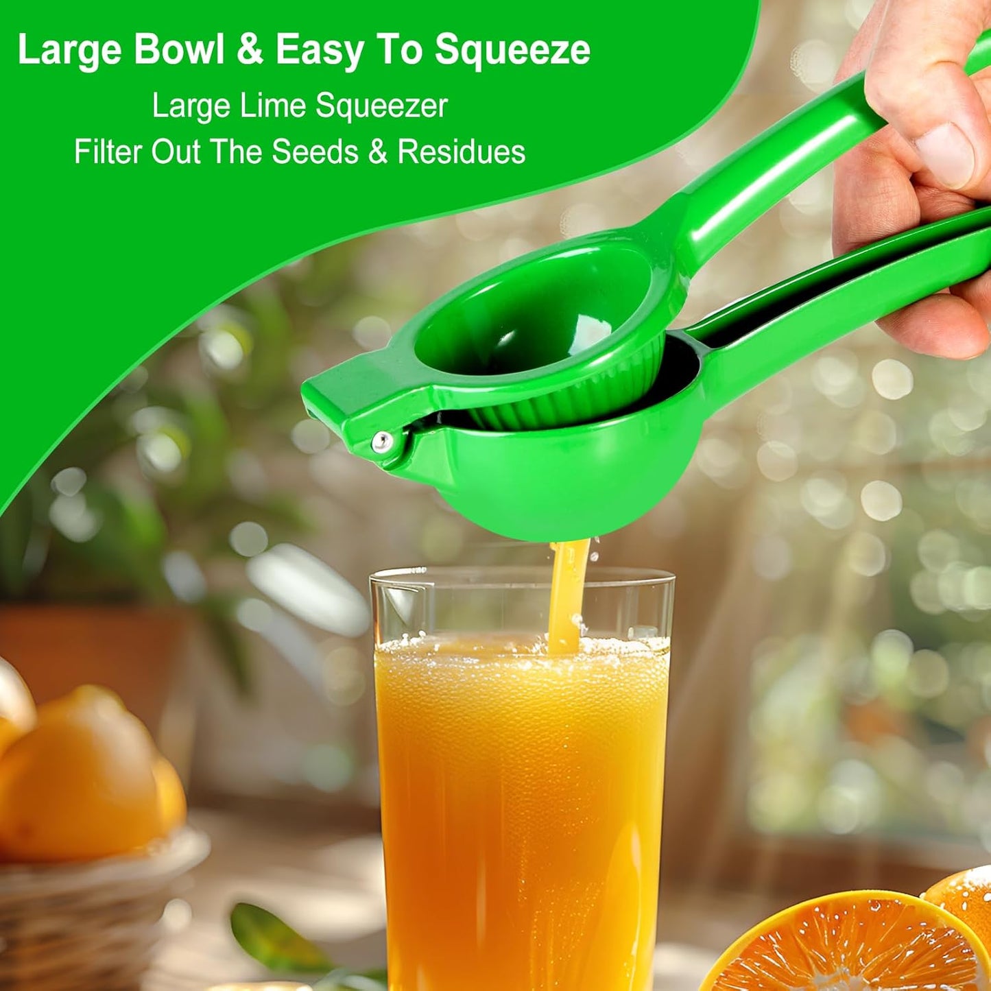 TEZZ Lemon Squeezer, Premium Large Handhelp Lime Juicer for Lemon, Metal Hand Press Citrus Juicer, Lime Squeezer Bar Tool, Manual Citrus Press, Green