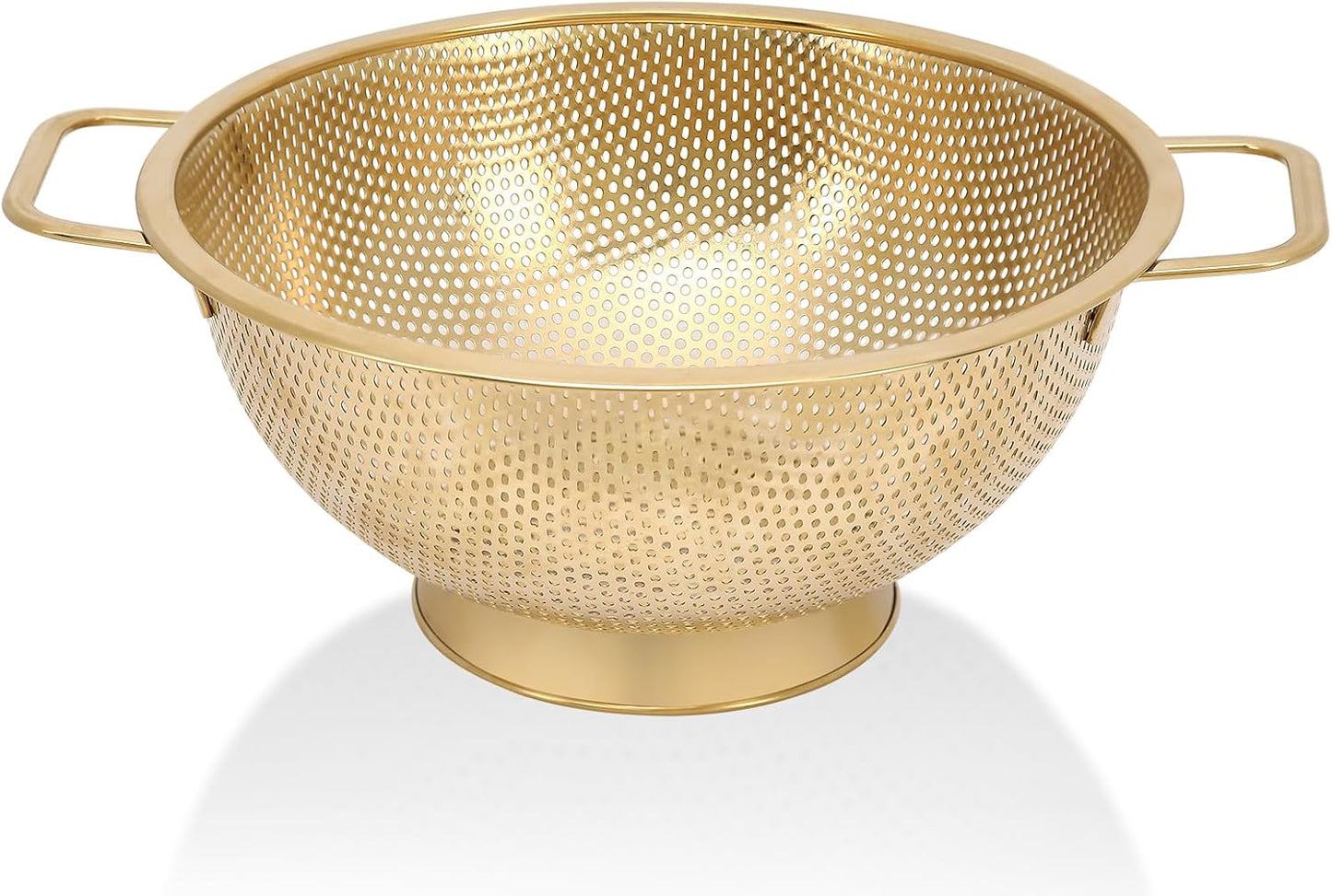 Gold Strainer for Kitchen, 3QT, Stainless Steel Colander with Handle for Fruits Vegetables Cooking Food, Dishwasher Safe
