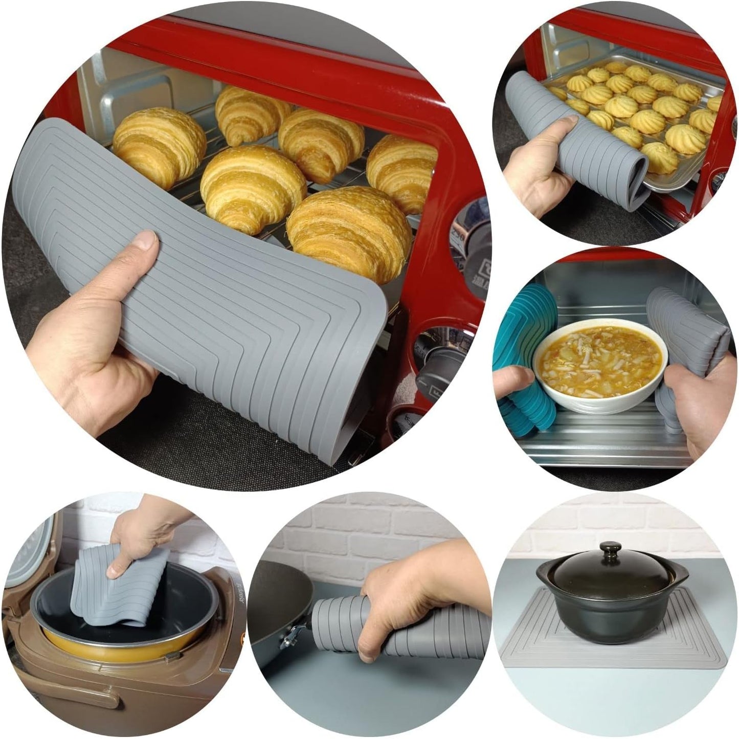 Silicone Trivets Mats Set, Trivets for Hot Dishes, Hot Pots and Pans, 9 x 12 Inches Dark Grey Silicone Hot Pads for Kitchen, Multi-Purpose Heat Resistant Mat Pot Holders 2 Pack