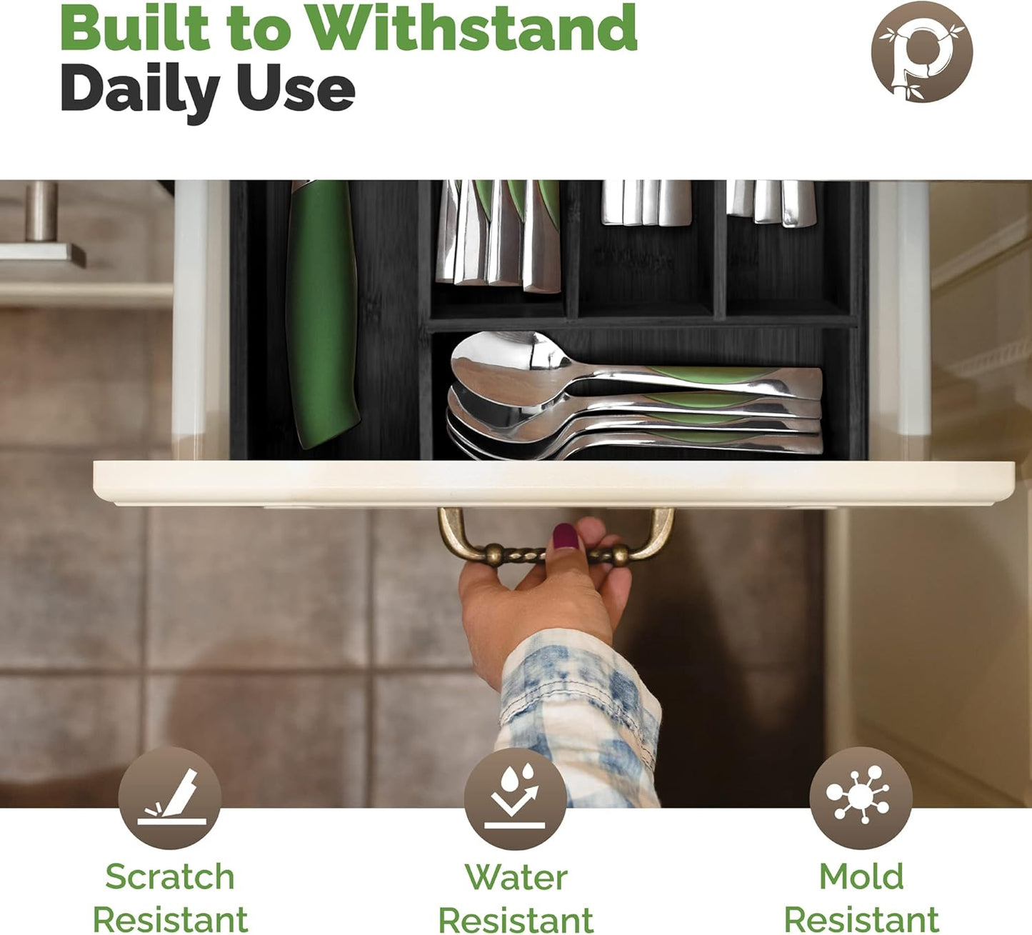 Silverware Organizer - Kitchen Drawer Organizer and Utensil Organizer - Cutlery Tray – Flatware, Utensil and Silverware Holder - Silverware Tray for Drawer (5-Slots, Black)