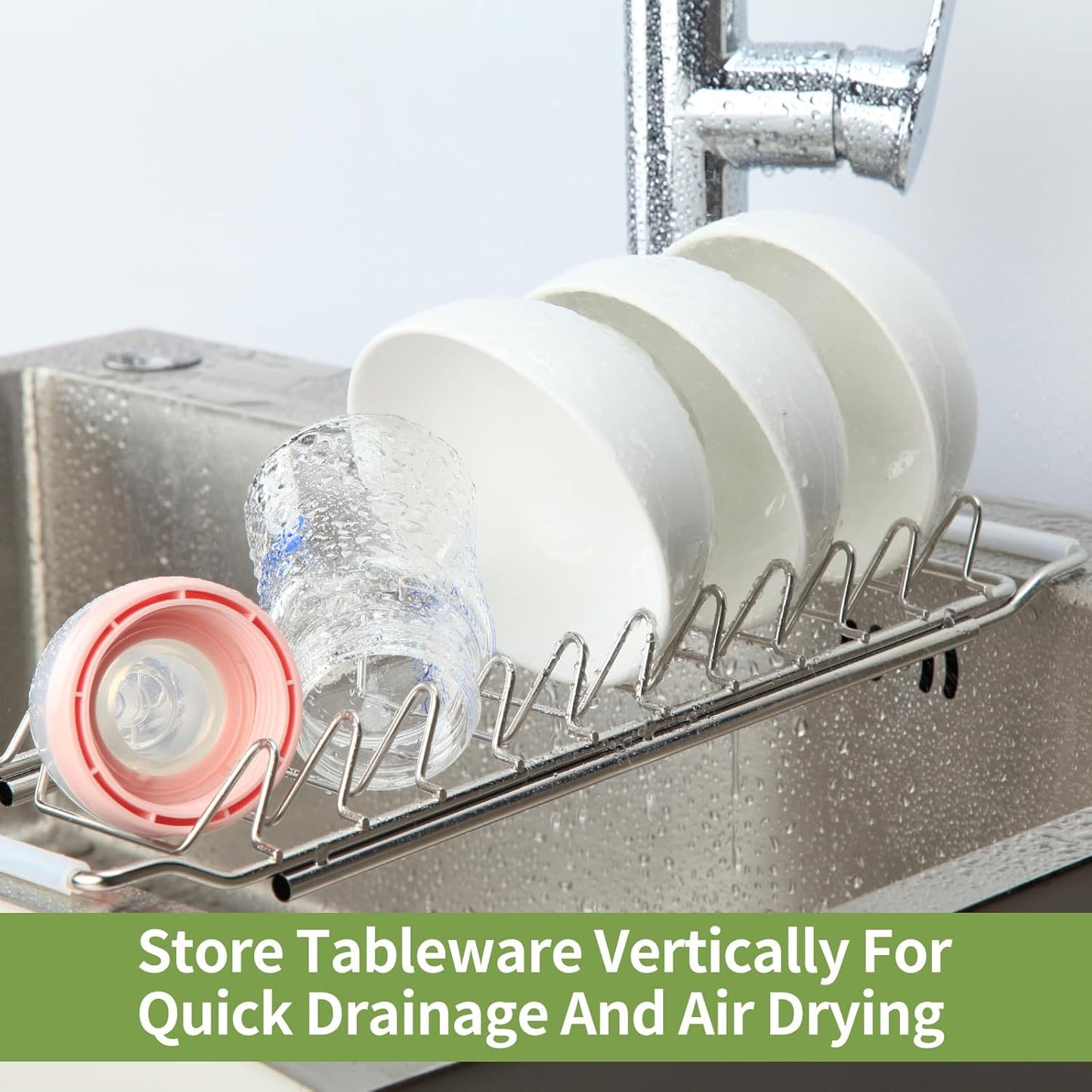 Space Saving Dish Drying Rack Small - Expandable Telescopic Over The Sink Drying Rack,304 Stainless Steel Dishrack for 13.58" - 21.65" Sinks. (Small)