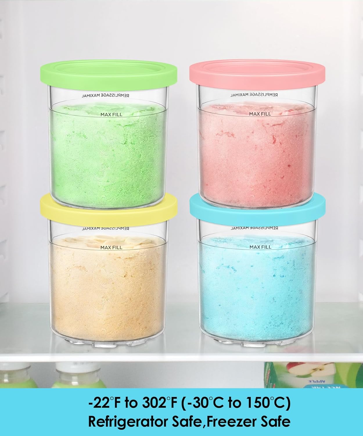 FIRJOY Replacement Pints and Lids 16 oz. Containers, Compatible with Ninja Creami NC301 NC300 NC299AMZ Series (4 Pack - Green, Pink, Yellow, Blue)
