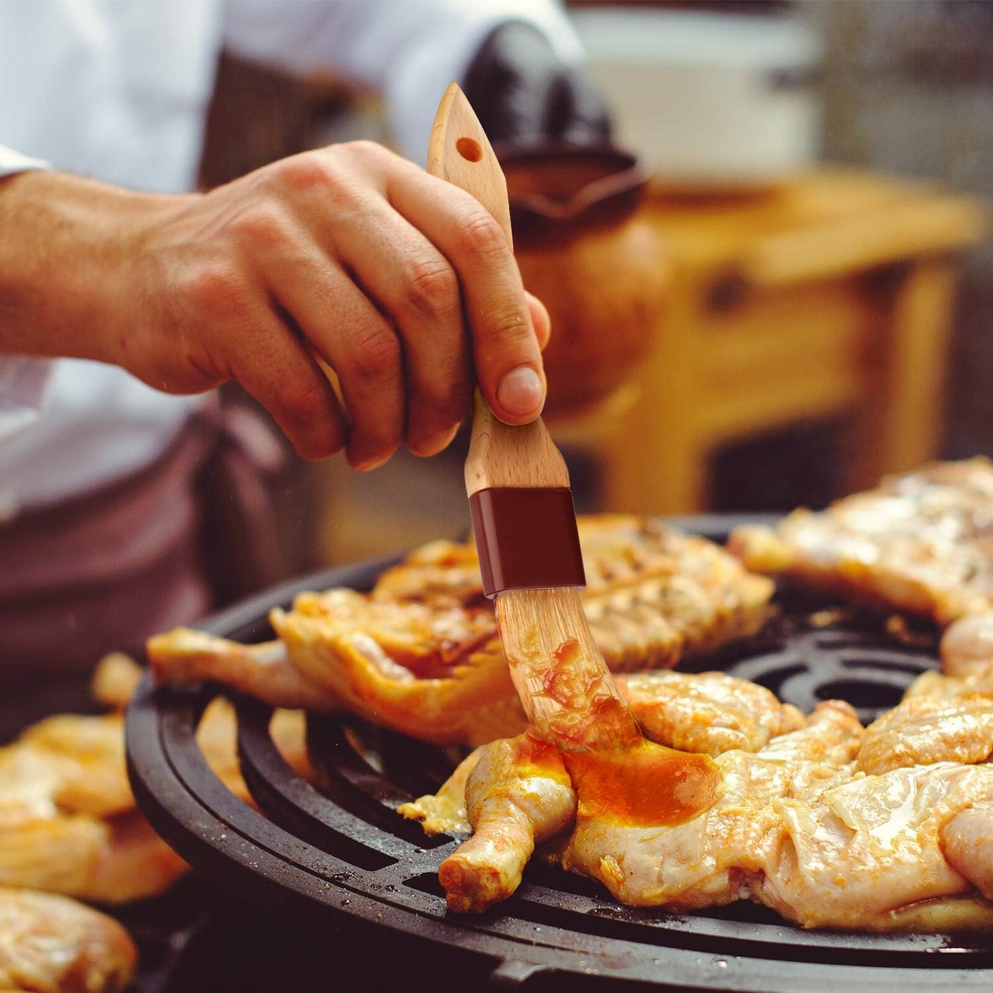 Pastry Brushes for Baking & Grilling, Boar Bristles & Beech Wood Handles, 4PCS (2*1 Inch & 2*1.5 Inch)