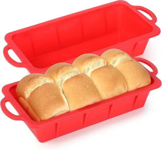 Silicone Bread Loaf Pan - Nonstick Large 10 x 4.8 inch Loaf Pans with Metal Reinforced Frame (Red)