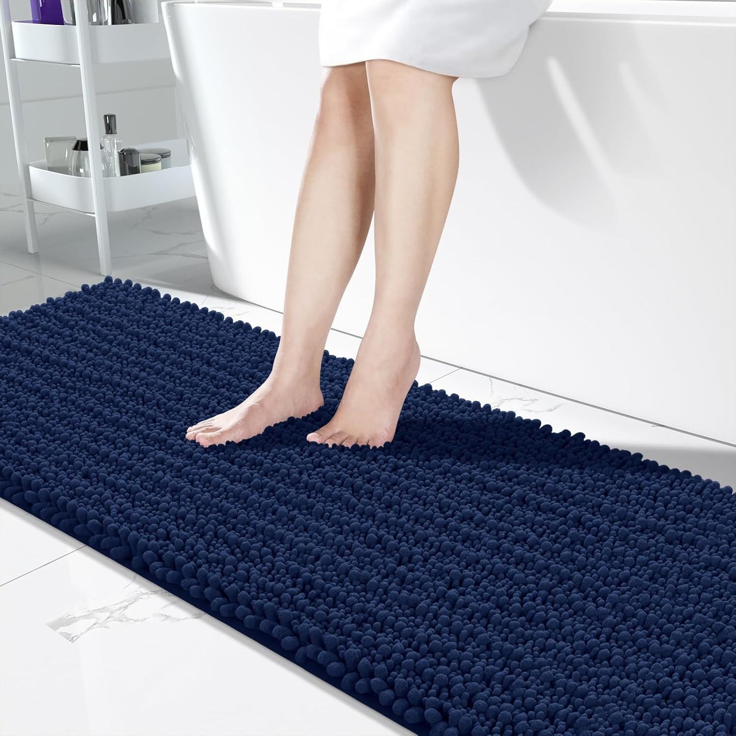 Yimobra Bathroom Runner Rug 70x24 Inch - Extra Long Non Slip Chenille Bath Mat, Soft & Absorbent, Machine Washable Shaggy Hallway Carpet for Vanity Tub Shower, Navy Blue Home Decor Accessories