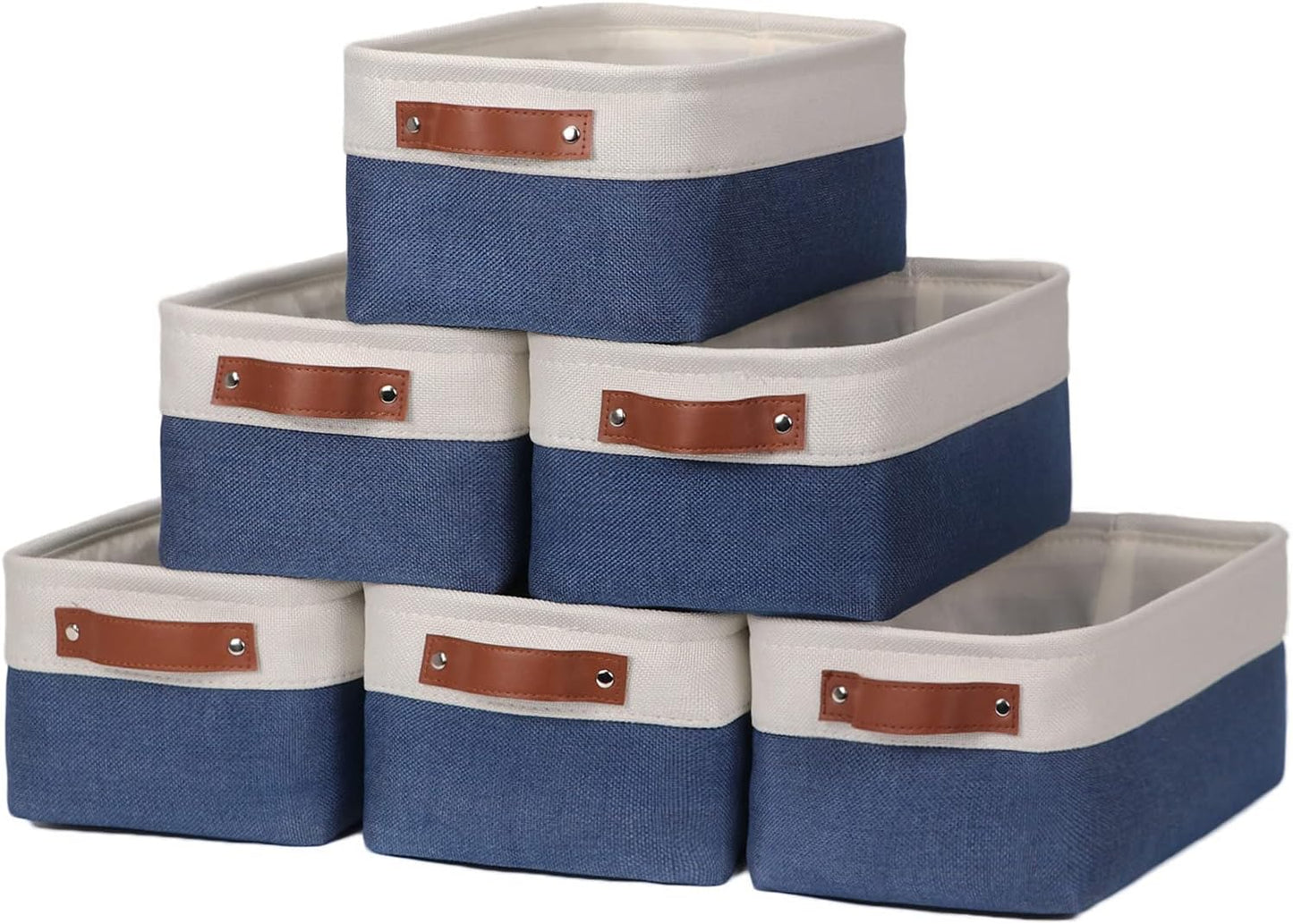 HNZIGE Small Baskets for Storage(6 Pack) Fabric Storage Baskets for Shelves, Foldable Storage Basket for Organizing Closets, Nursery, Baskets for Gifts Empty (White&Blue, 11.8" x 7.8" x 5.1")