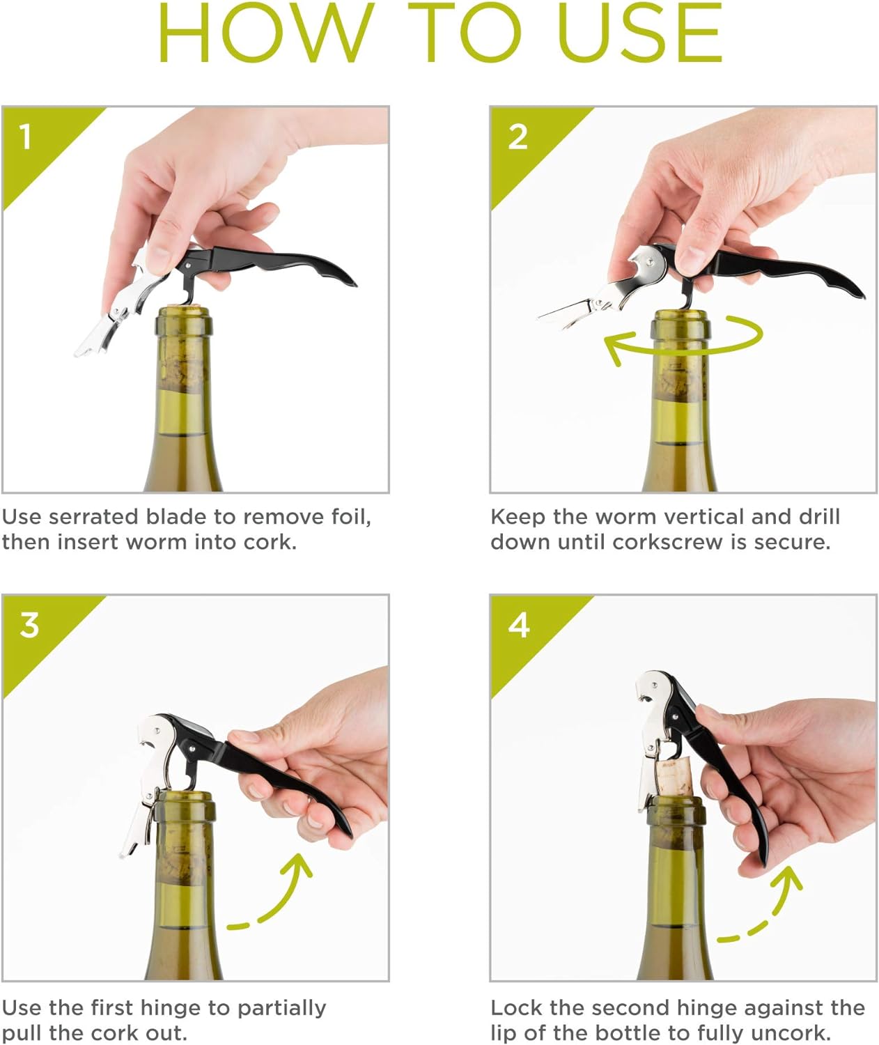 True Brands TrueTap Double Hinged Waiters Corkscrew, Top-notch Stainless Steel Opener with Foil Cutter Built to Last Wine Key Pink, Set of 1