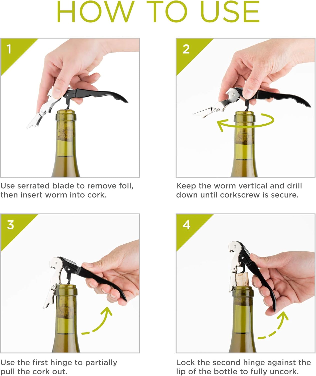 True Brands TrueTap Double Hinged Waiters Corkscrew, Top-notch Stainless Steel Opener with Foil Cutter Built to Last Wine Key Burgundy, Set of 1