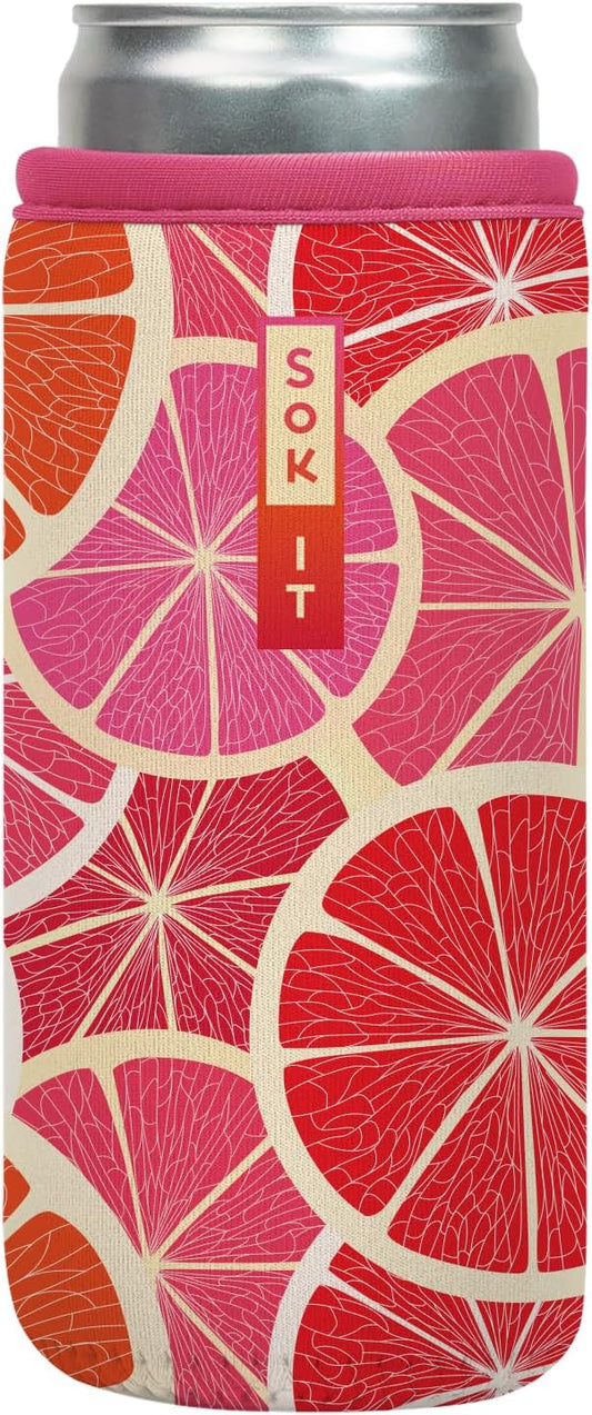 Sok It CanSok Sleeve for Beer & Soda Insulated Neoprene Cover (Sunshine Slices, 12oz Slim Can Sleeve)