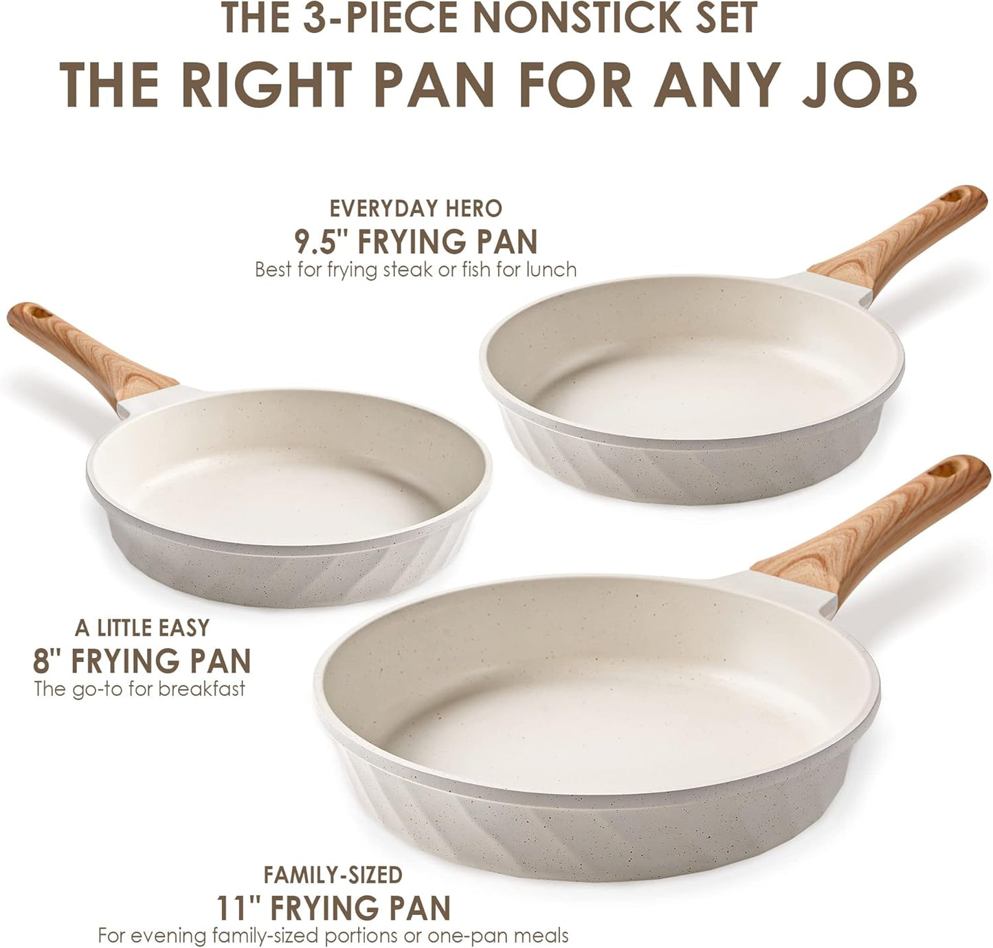 Non-stick Frying Pans Nonstick Frying Pan Set Egg Omelette Pans for Cooking Set, Healthy Granite Skillet Set Kitchen Induction Cookware Chef's Pan Christmas Gift, 8", 9.5" &11"