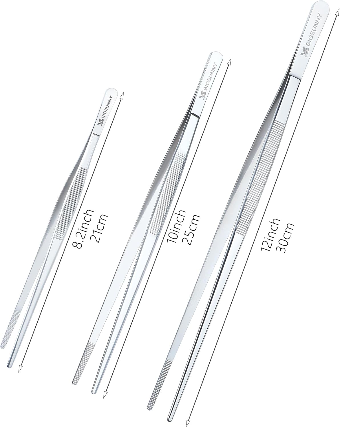 Set of 3 Kitchen Tweezers Fine Tweezer Tongs, MSY BIGSUNNY Stainless Steel Food Tweezers, Precision Serrated Tips Food Tongs (8.5" 10" and 12")