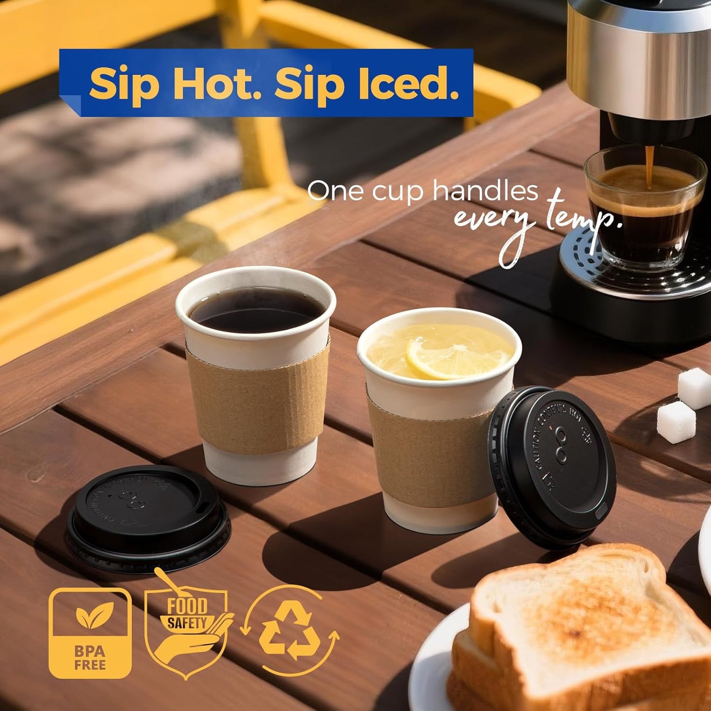 Fit Meal Prep 50 Pack 8 oz Disposable Coffee Cups with Lids, Sleeves, Leak-Proof To Go Coffee Cups with Lids, Durable Paper Cups for Hot Beverage, Home, Office, Party