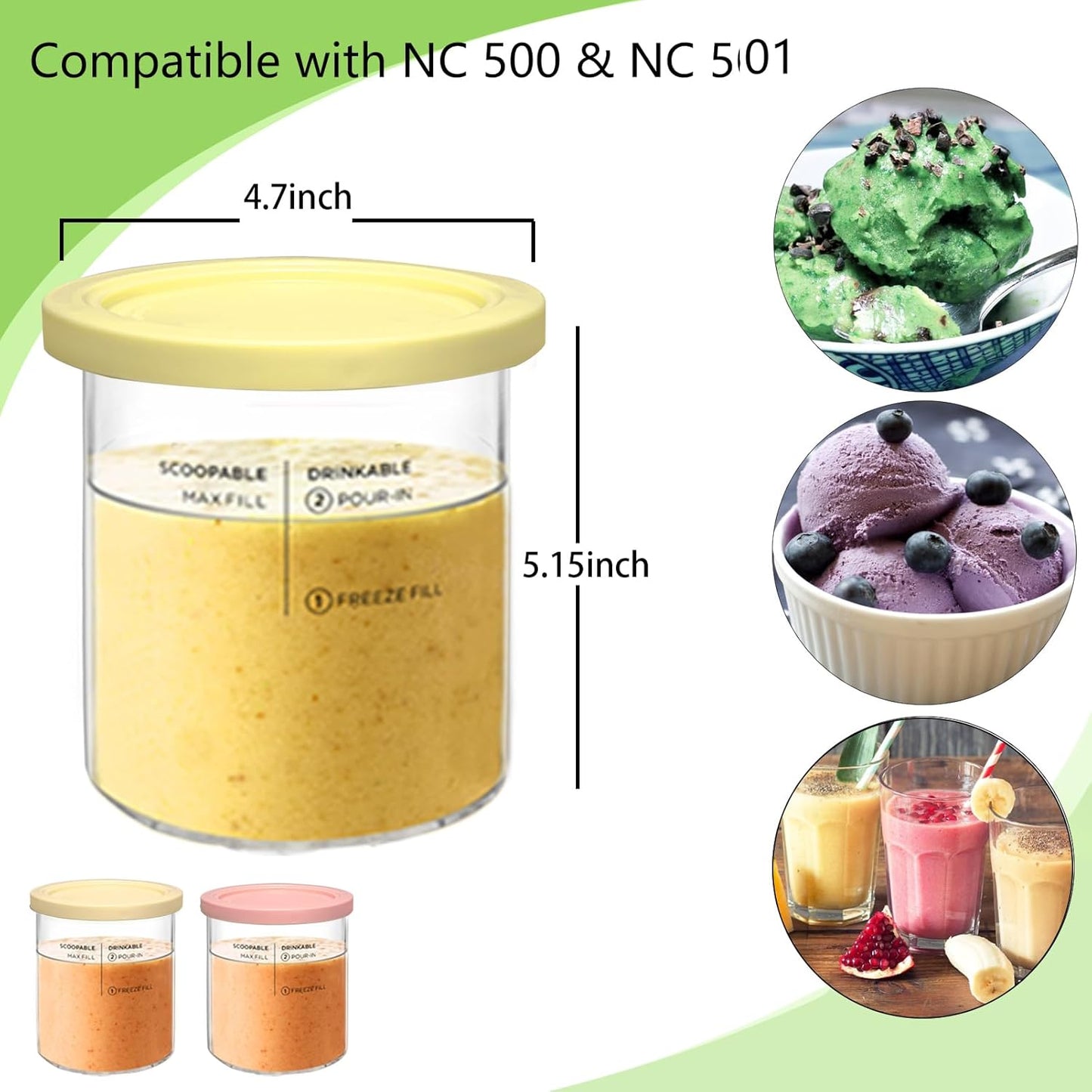 Replacement for Creami Deluxe Pints and Lids 4 Pack,Compatible with Ninja Creami 11-in-1 NC501 NC500 Series Deluxe Ice Cream Maker,24oz Deluxe XL Cups(Yellow,Pink)
