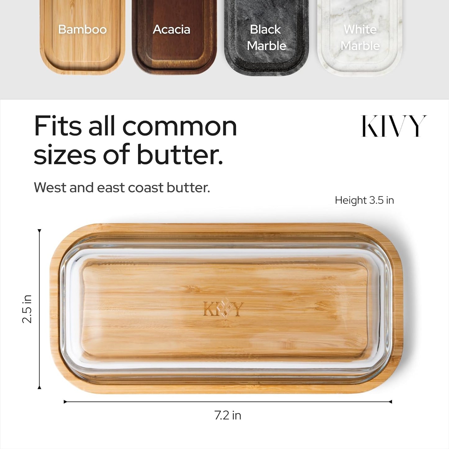 KIVY Glass butter dish with airtight lid that keeps butter soft - For countertop and refrigerator door shelf - Butter tray with lid fridge - Butter holder for counter - Covered butter dishes