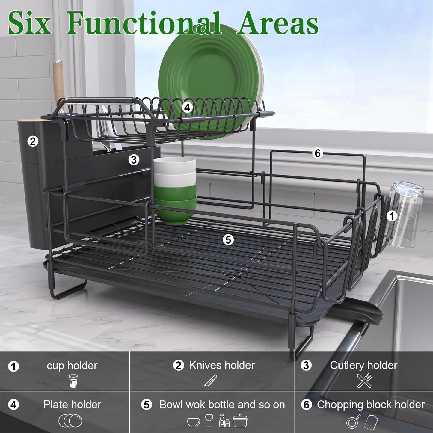 Runnatal 2-Tier Dish Drying Rack with Drainboard Set, Stainless Steel Detachable 2-in-1 Large-Capacity 2-Tier Over The Sink Anti-Rust Dish Rack and Dish Drainer for All Kitchen