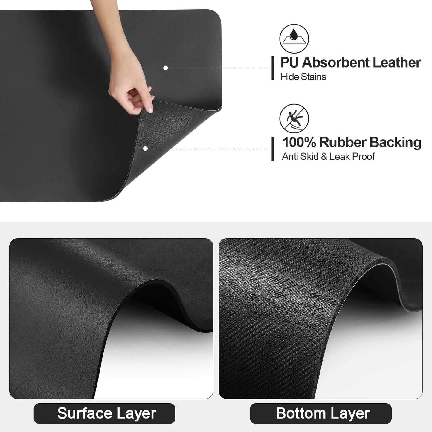 Dish Drying Mat for Kitchen Counter | Coffee Bar Mat for Countertops | Heat Resistant Drainer Mat with Non-slip Rubber Backed | Hide Stain Kitchen Absorbent Draining Mat | Black 16"x24"