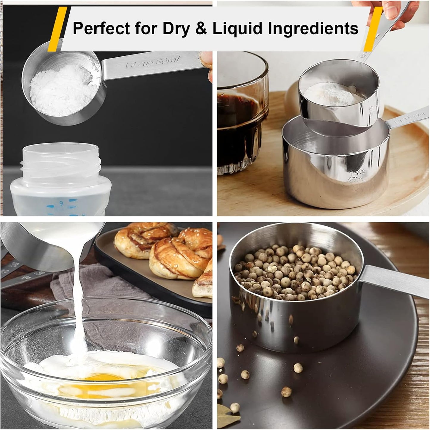 Joyhill Stainless Steel Measuring Cups and Spoons Set of 10 Piece, Stackable, Nesting Metal Measuring Cups for Dry & Liquid Ingredients, Cooking & Baking