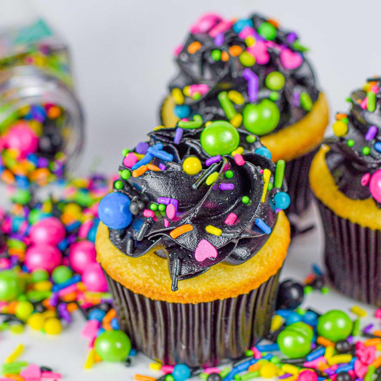 Bakebright Fancy Retro Neon Sprinkles Disco Darling Cake Mix Colorful Pink and Blue Sprinkles for Cake Cupcake Decorating Decorations 80s Rock Themed Birthday Themes Parties