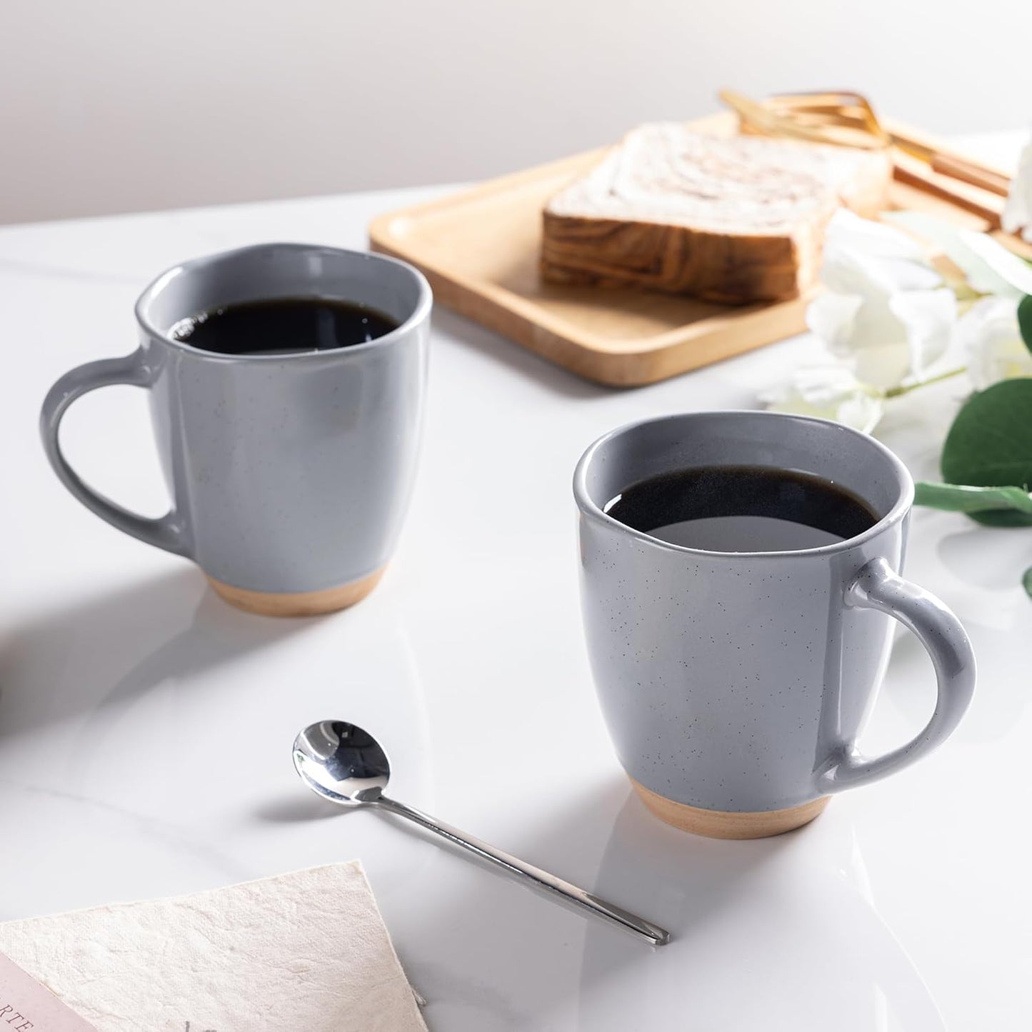 AmorArc 12oz Ceramic Coffee Mugs set of 6, Stylish Coffee Mugs with Rustic Terracotta Underside for Latte/Cappuccino/Milk/Cocoa, Dishwasher&Microwave Safe, Gray