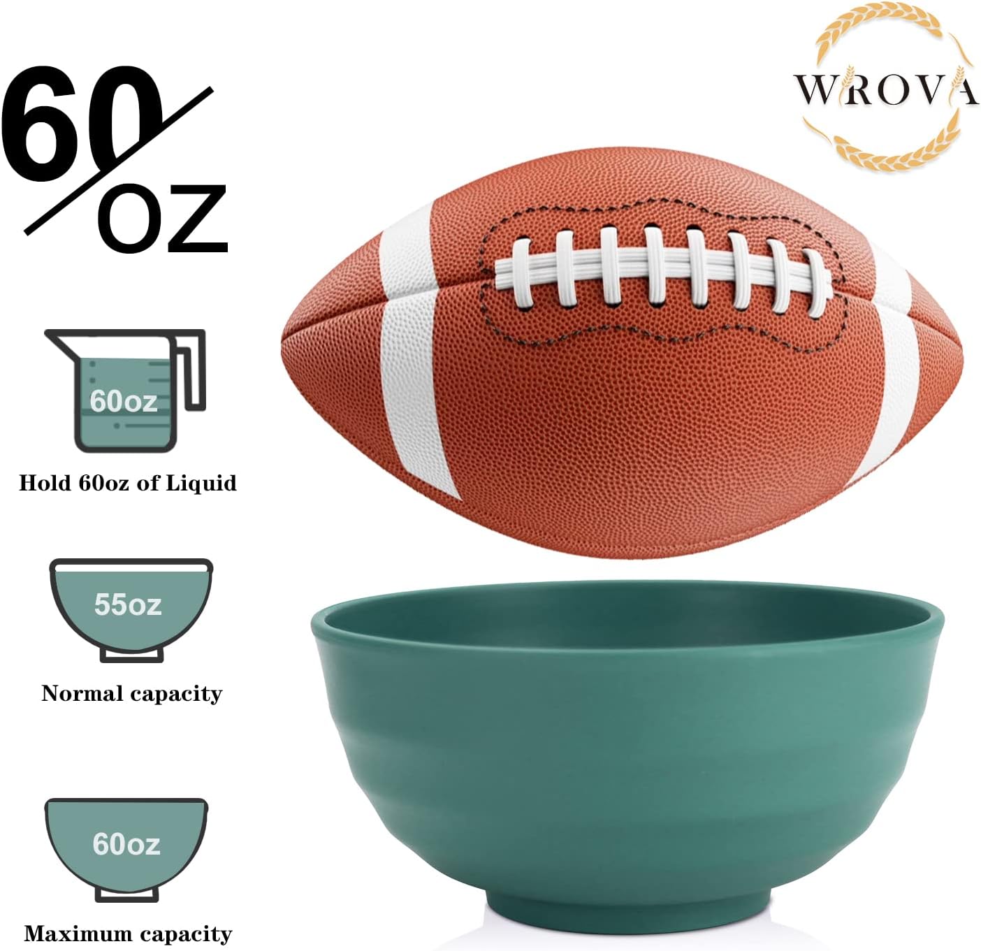 Wheat Straw Bowls Set 60 OZ Unbreakable Large Cereal Bowls Set of 6 Microwave and Dishwasher Safe Bowls Big Bowls for Dorm and Apartment BPA Free Soup Bowl for Serving Oatmeal and Salad (Green)