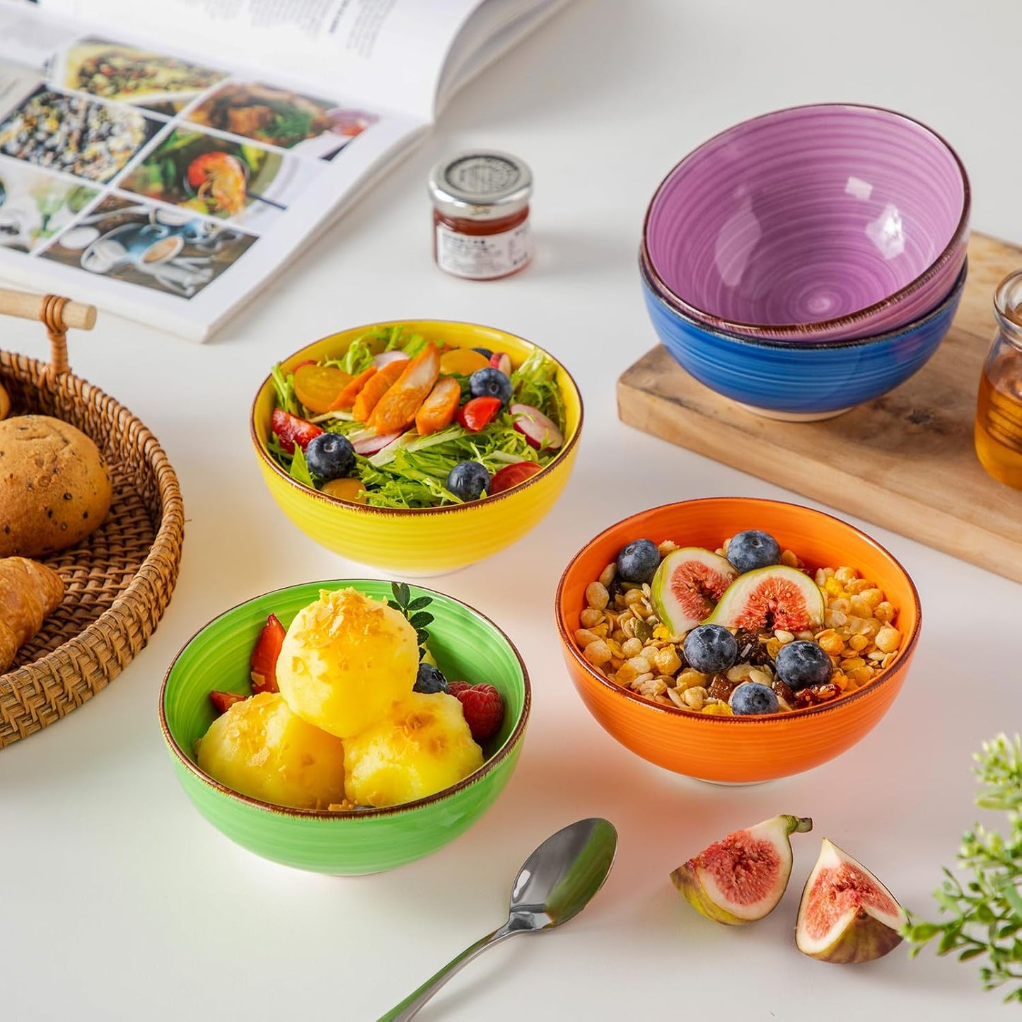 vancasso Bonita 12 Oz Small Bowls Set of 6, Ceramic Mini Dessert & Dipping Dishes, 5" Kids Bowls for Dip and Snacks, Microwave Safe Multicolor