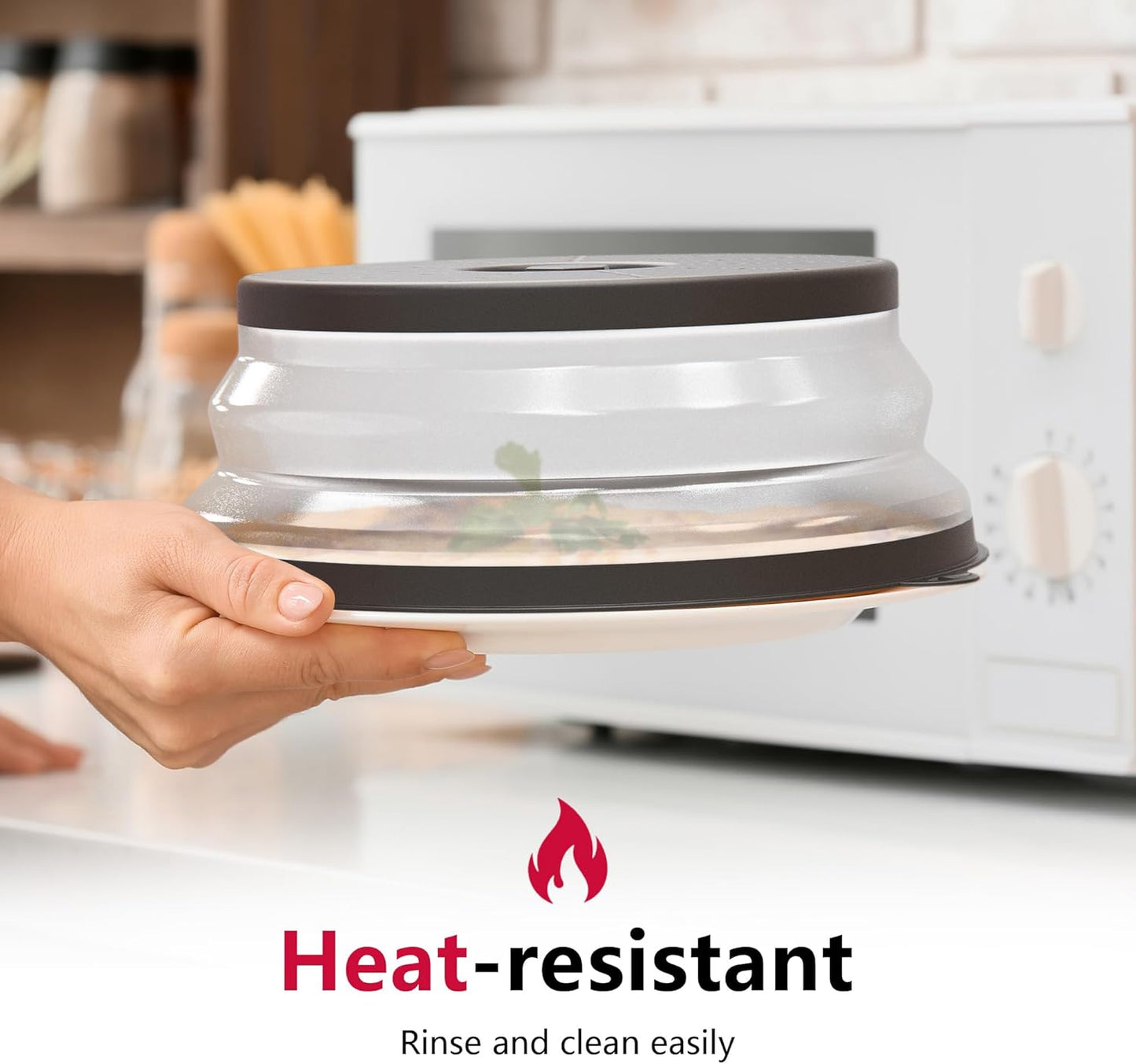 WVM Microwave Splatter Cover & Mat, Vented Collapsible Splatter Guard dish Plate lid & Silicone Round Kitchen Mat for Food, Meal Prep, Dark Grey