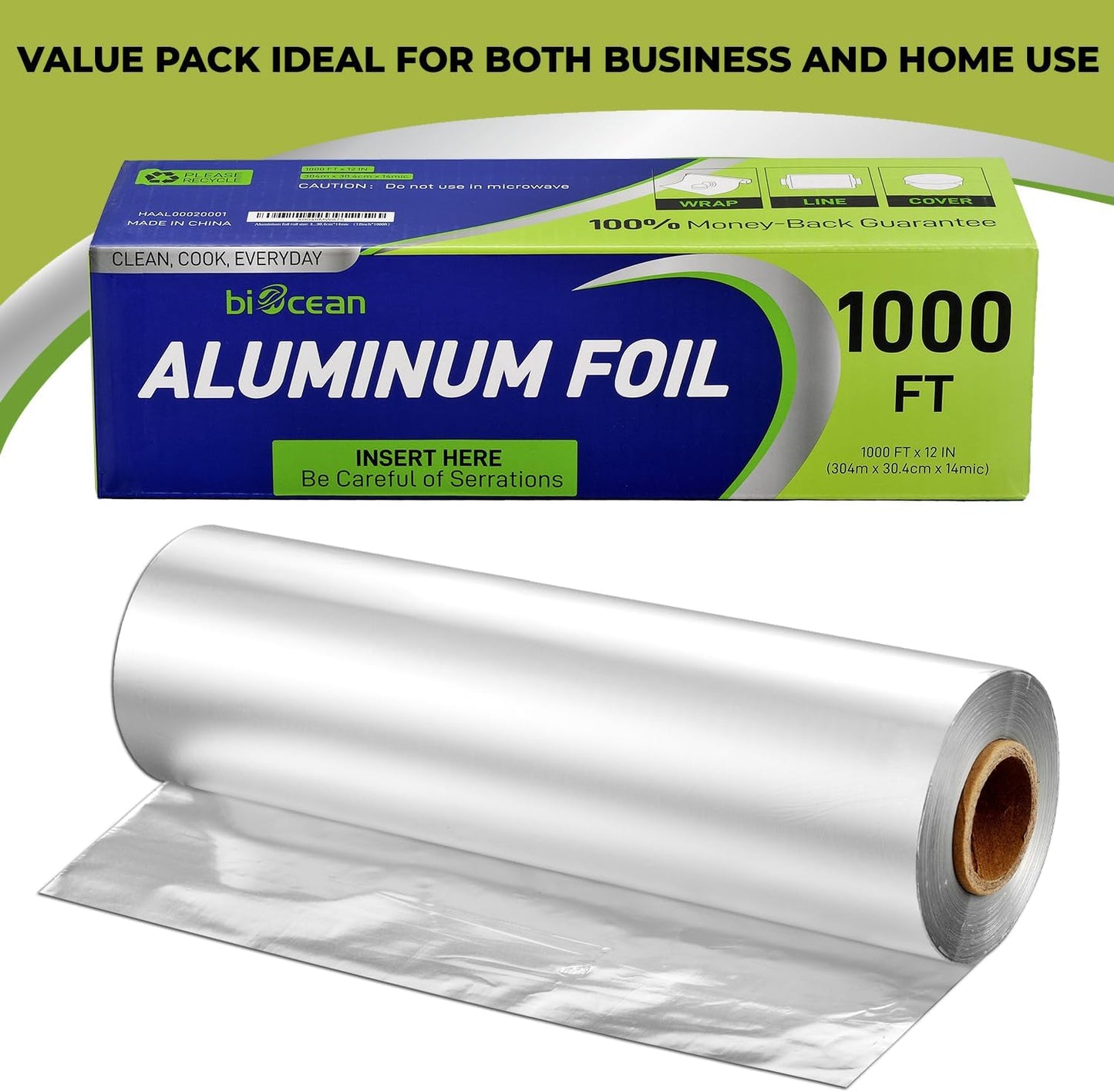 Aluminium Foil 12''x1000 Sq.Ft for Food, Heavy Duty Tin Foil Roll, Non-Stick Disposable Food Wrapping for Restaurant,BBQ,Roasting