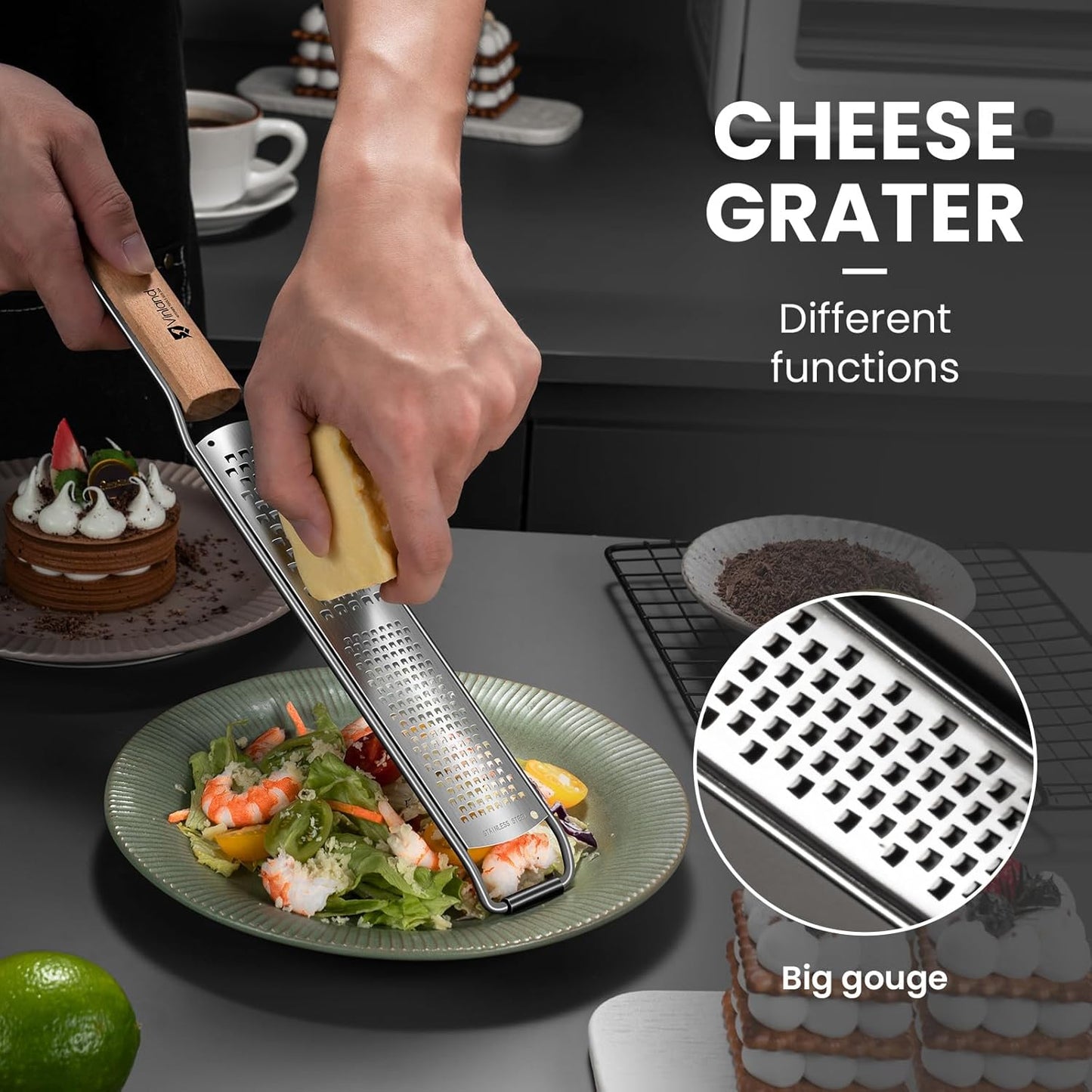Citrus Lemon Zester & Cheese Grater (Razor-Sharp Stainless Steel Blade & Protect Cover) For Citrus, Parmesan Cheese, Lemon, Ginger, Garlic, Chocolate, Nutmeg, Vegetables and Fruits - Dishwasher Safe