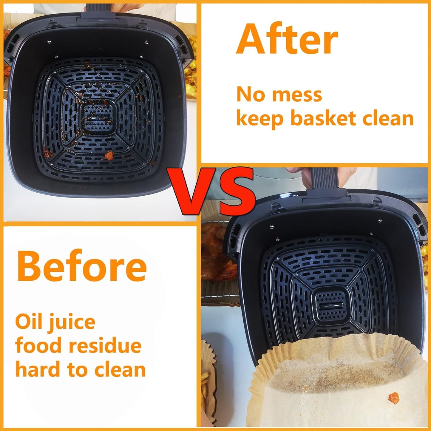 Air Fryer Disposable Paper Liners 9inch, Air Fryer Rack 100PCS Square Liners, Non-Stick Thickened Waterproof Oil-Proof Baking Paper(9.0''-XL)