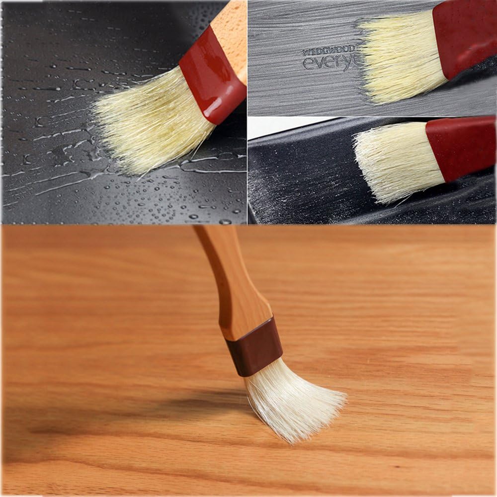 Pastry Brush Natural Bristle Wooden, MSART Basting/Food Brush, with Beech Wood Handle and Rope Hook, Great for Butter, Cookies, Oil, Bread, Frosting. Easy to Clean (1 inch & 1.5 inch set)