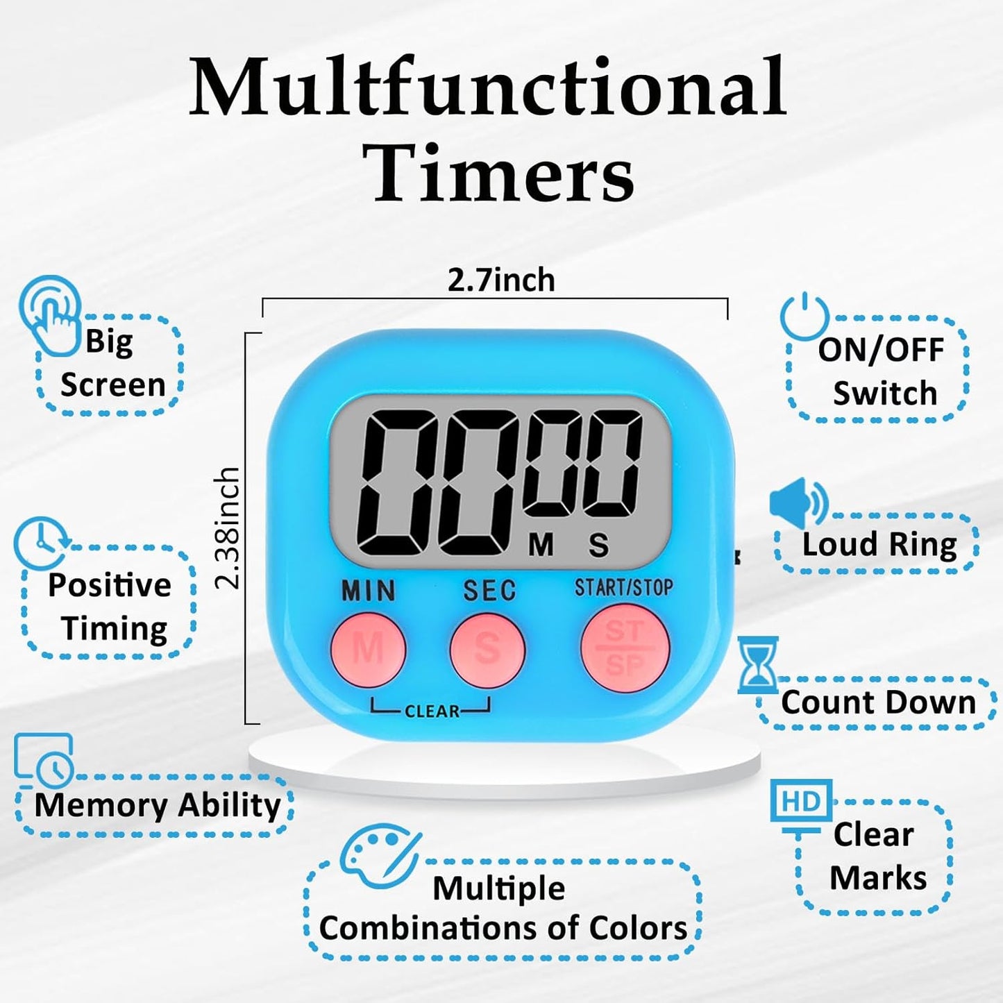 ZILLEEN 6 Pack Kitchen Timers for Cooking Digital Classroom Timers for Kids Teachers Blue Green Purple