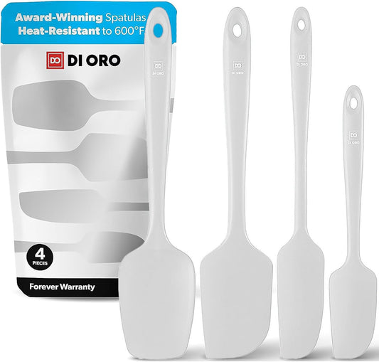 DI ORO Silicone Spatula Set - Rubber Kitchen Spatulas for Baking, Cooking, & Mixing - 600°F Heat-Resistant & BPA Free Silicone Scraper Spatulas for Nonstick Cookware - Dishwasher Safe (4pc, Stone)