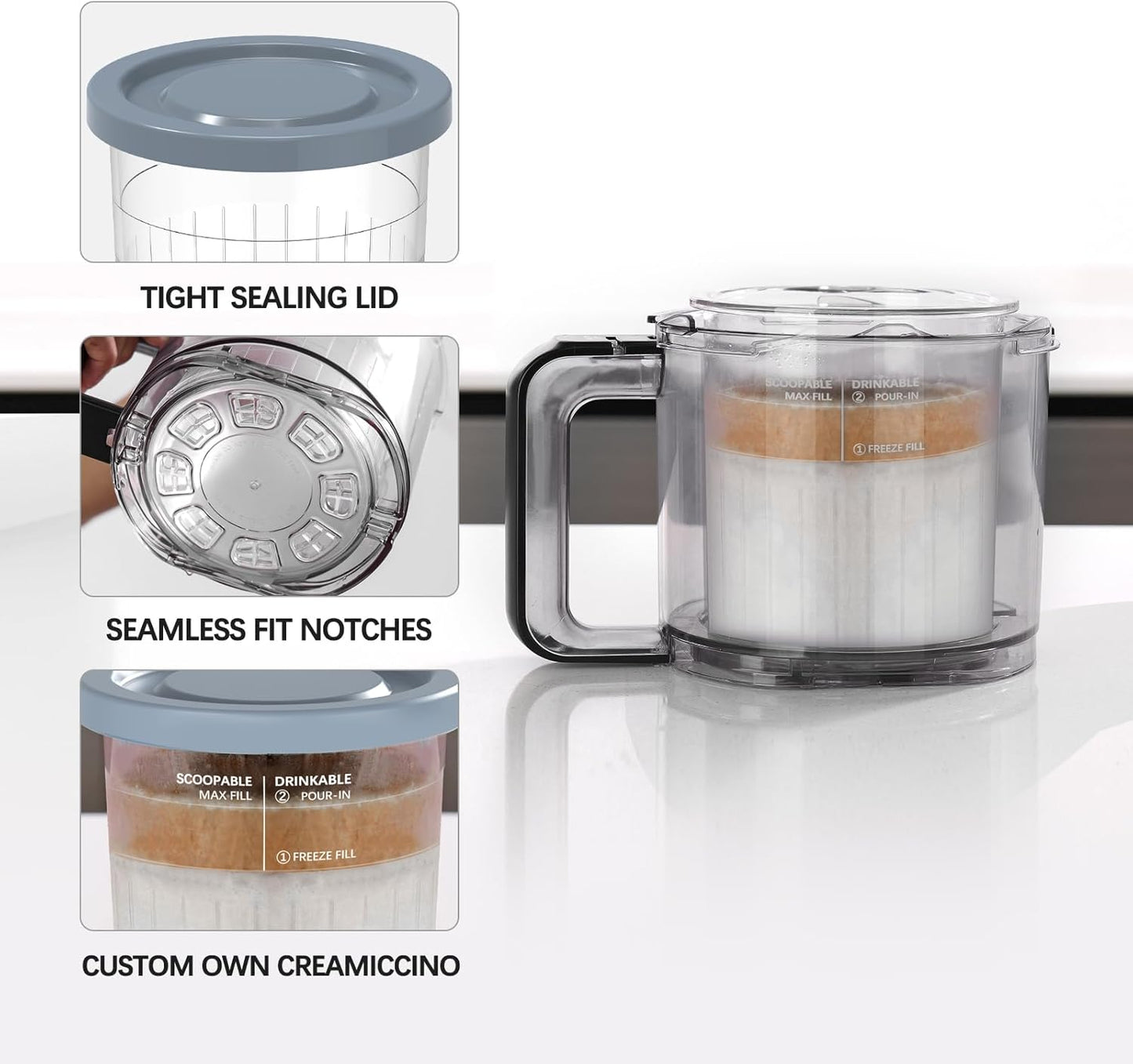 Pint Containers Replacement for Ninja Creami Deluxe Pints and Lids - 4 pack, 24OZ XL Cups Compatible with Ninja Creami 11-in-1 Ice Cream Maker NC500 NC501 Series