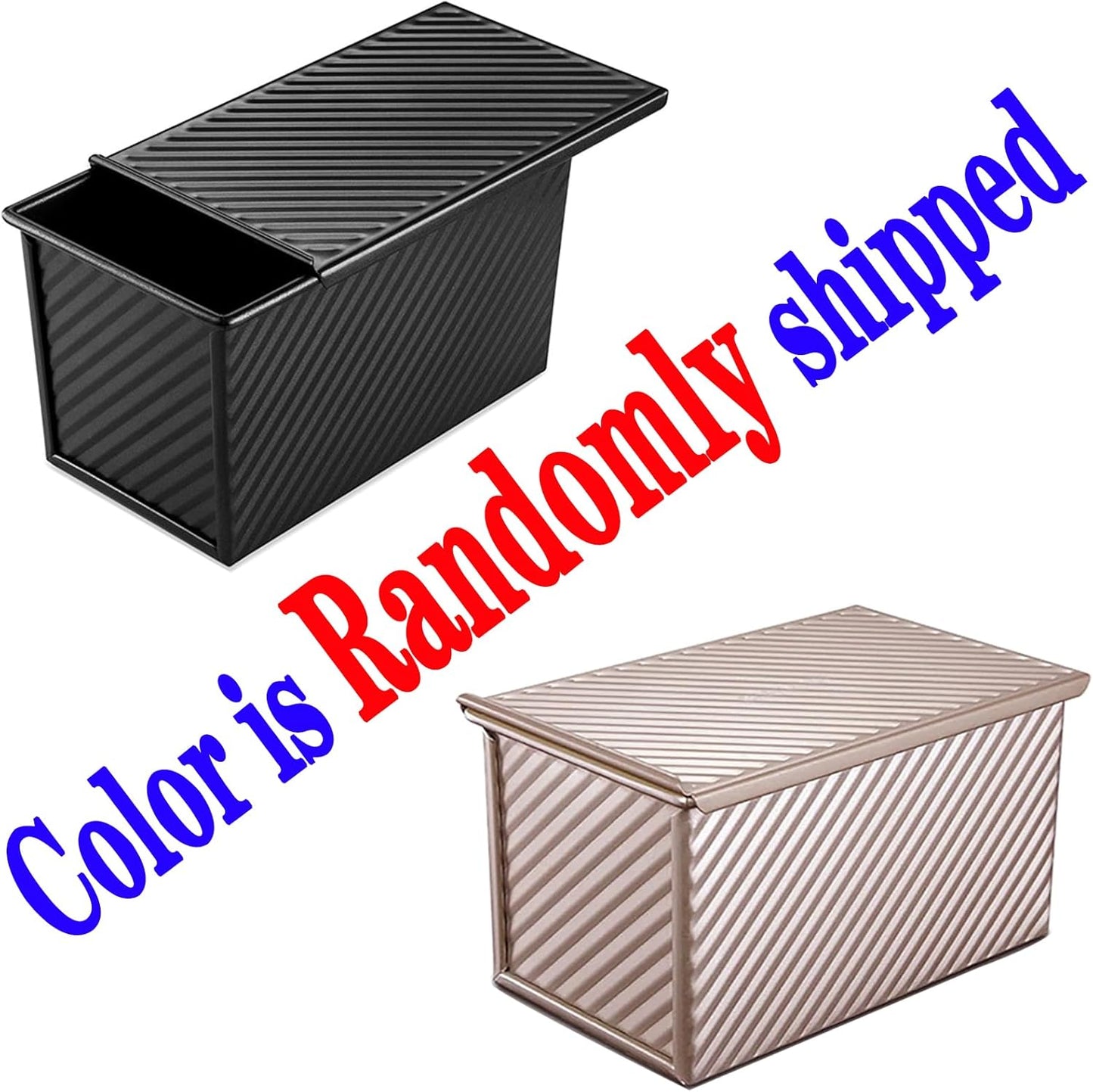 Pullman Loaf Pan with Lid, Non-Stick Bakeware Golden Corrugated Carbon Steel Bread Toast Box Mold with Cover for Baking Bread, 1 lb Dough Capacity