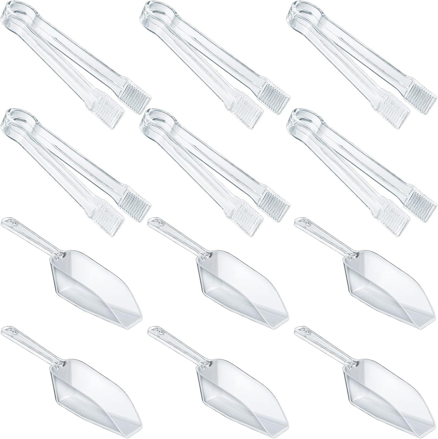 Roshtia 12 Pcs Plastic Serving Tongs Mini Kitchen Tongs Utility and Plastic Kitchen Scoops Clear Ice Scoop Mini Clear Buffet Scoop for Candy Dessert Buffet Ice Snack Coffee Tea