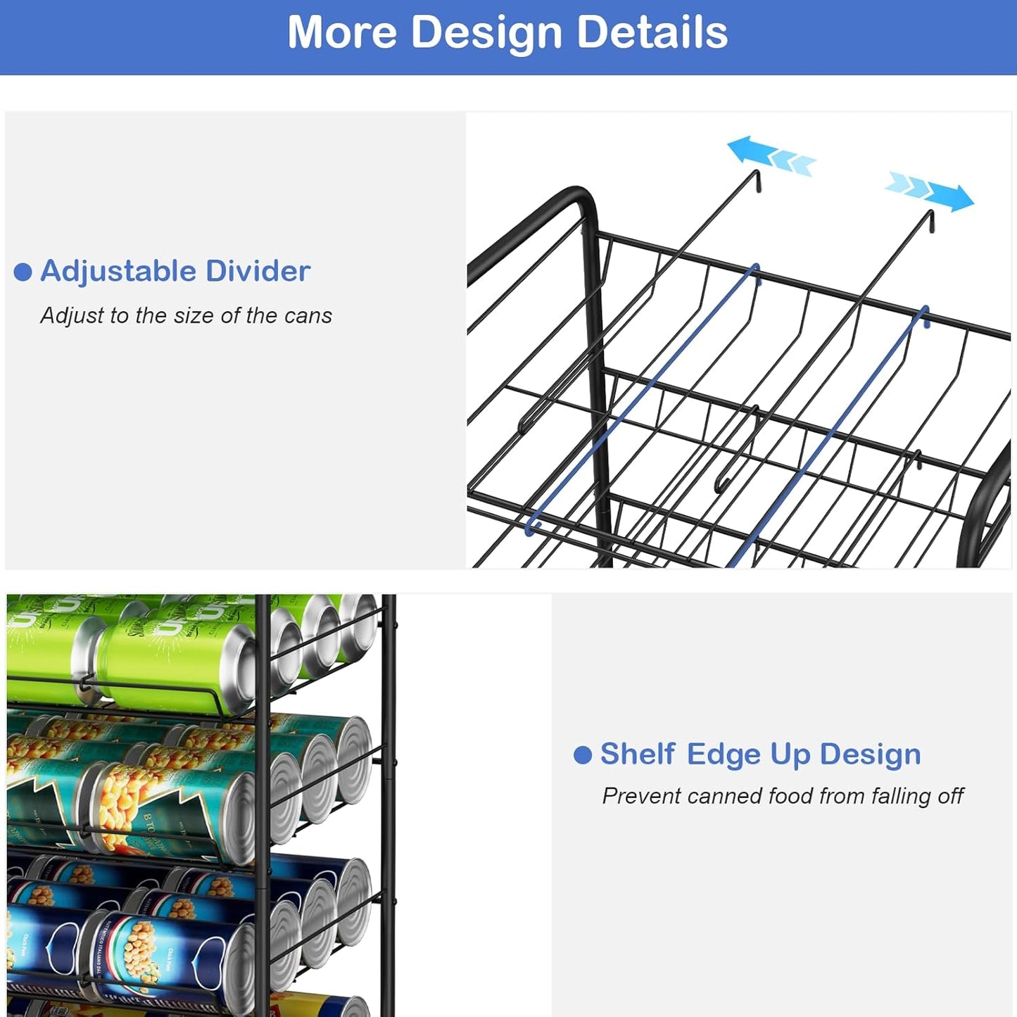 Vrisa 5 Tier Can Organizer for Pantry Can Holders 60 Cans Rack Canned Goods Organizer for Pantry Shelf Stackable Food Organizer Soda Vegetable Can Dispenser for Kitchen Cabinet, Black