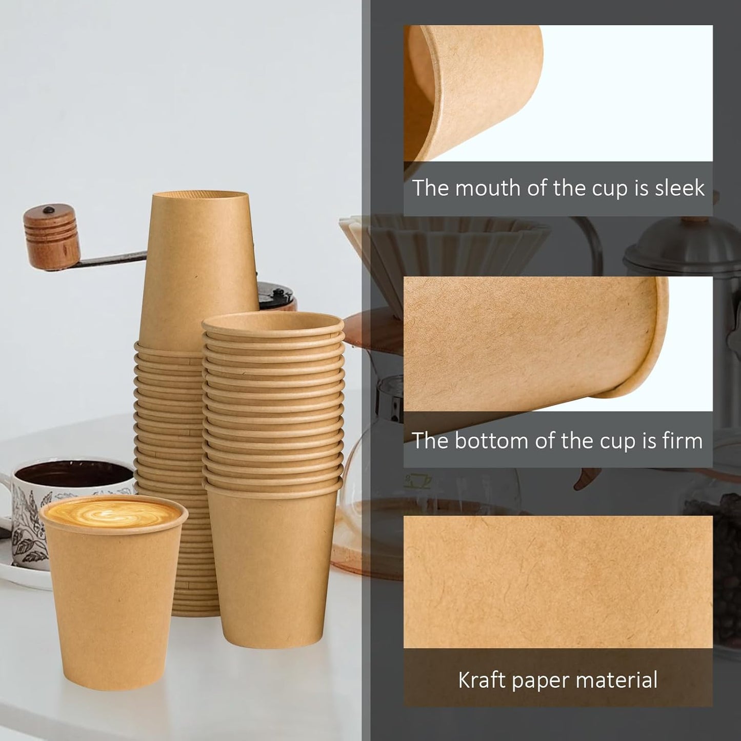 180 Pack 8 oz Paper Cups, Brown Kraft Disposable Paper Coffee Cups, Unbleached Paper Cups for Hot/Cold Beverage Party, Picnic, Travel, and Events.