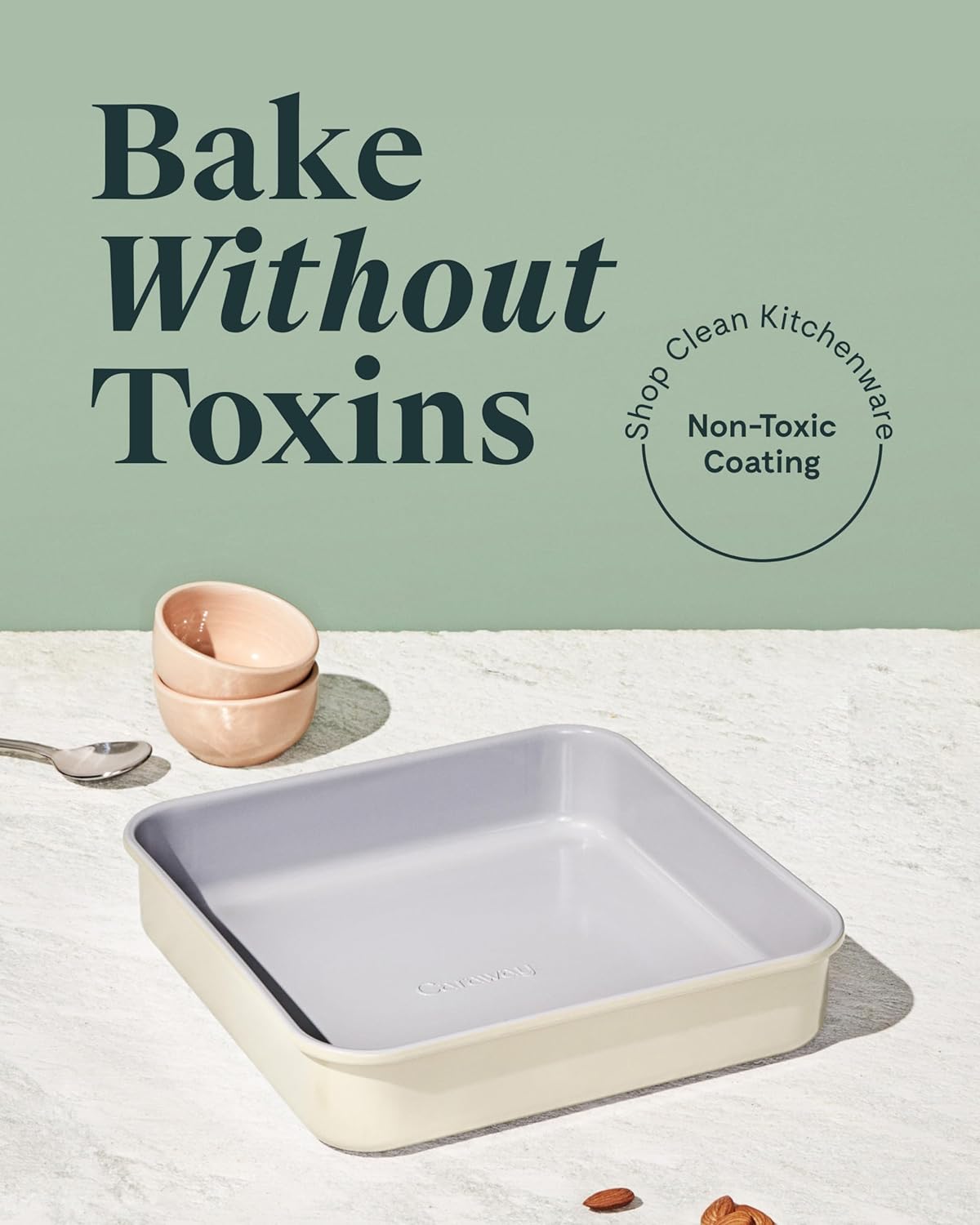 Caraway 9” Square Pan Duo - Non-Stick Ceramic Coating - Free From Forever Chemicals - Cake Pan Perfect for Brownies, Lemon Bars, & More - White
