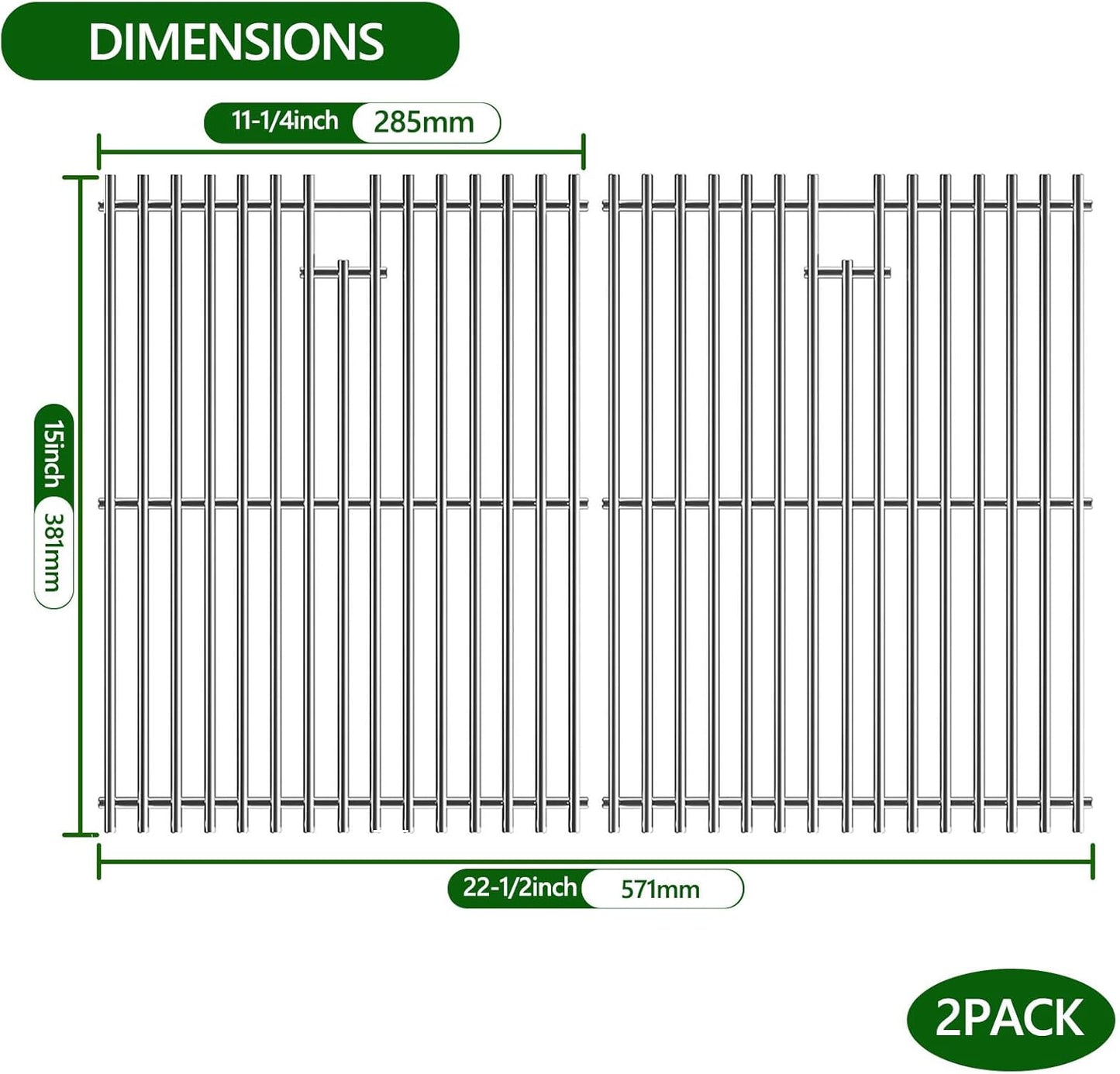 15 inch Cooking Grid Grate for Weber Spirit 200 210 with Side Control, Spirit 500, Genesis Silver A, Grill Replacement Parts for Kenmore, Weber 7521 7522 7523 65904 65905, Stainless Steel Grill Grate