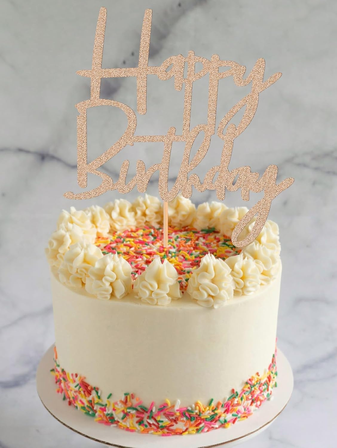 Happy Birthday Cake Topper - Glitter Rose Gold Birthday Cake Top Decorations (Rose Gold)