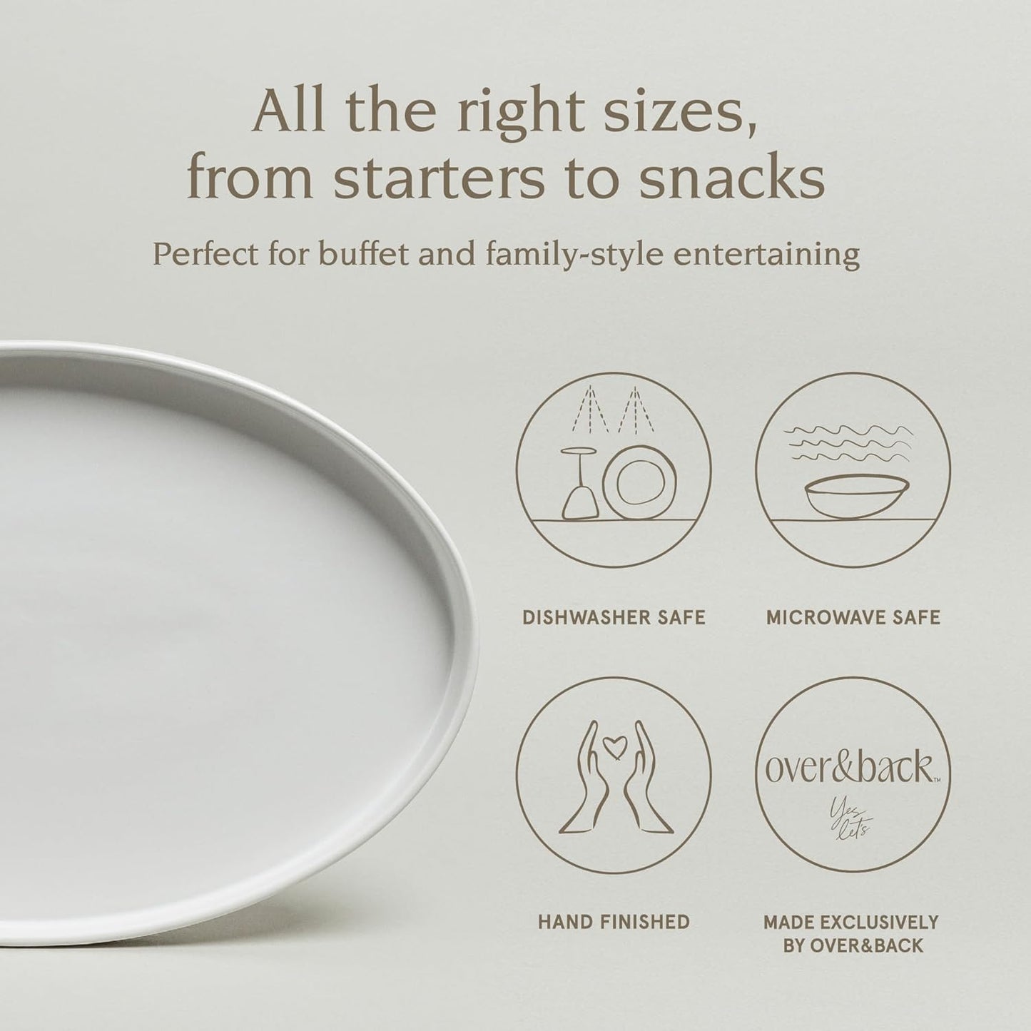 over&back Stackable Stoneware Serving Platter - Elegant 1-Piece Oval Serving Platter to Complete Your Kitchen Set - Perfect for Appetizers, Desserts, and More - 16" L x 11" W - Semi-Matte White